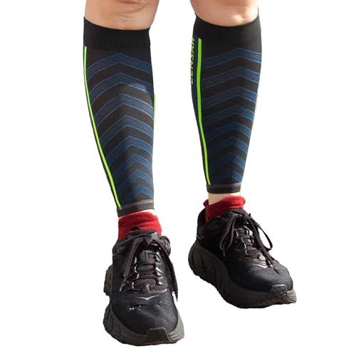 Zensah Zensah Featherweight Compression Leg Sleeves - Relieve Shin Splints, Calf Strains (Charcoal/Blue, Medium)