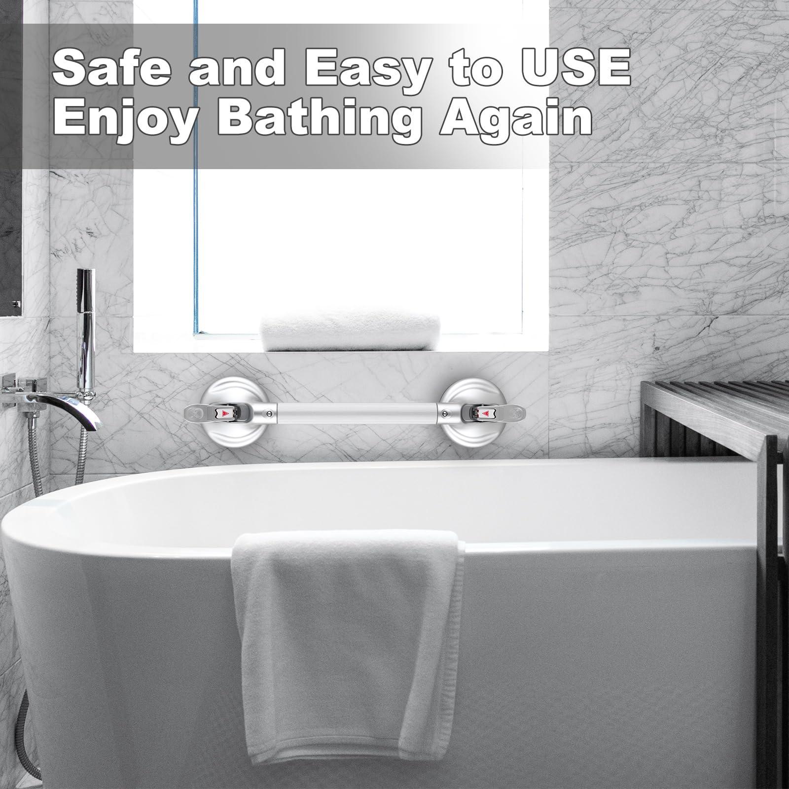 DAREN MEDICAL Daren Medical 15-Inch Shower Handle - Upgraded Grab Bar with Strong Suction Cups for Bathtub & Shower Safety, Ideal for Seniors, Elderly, Disabled -Silver