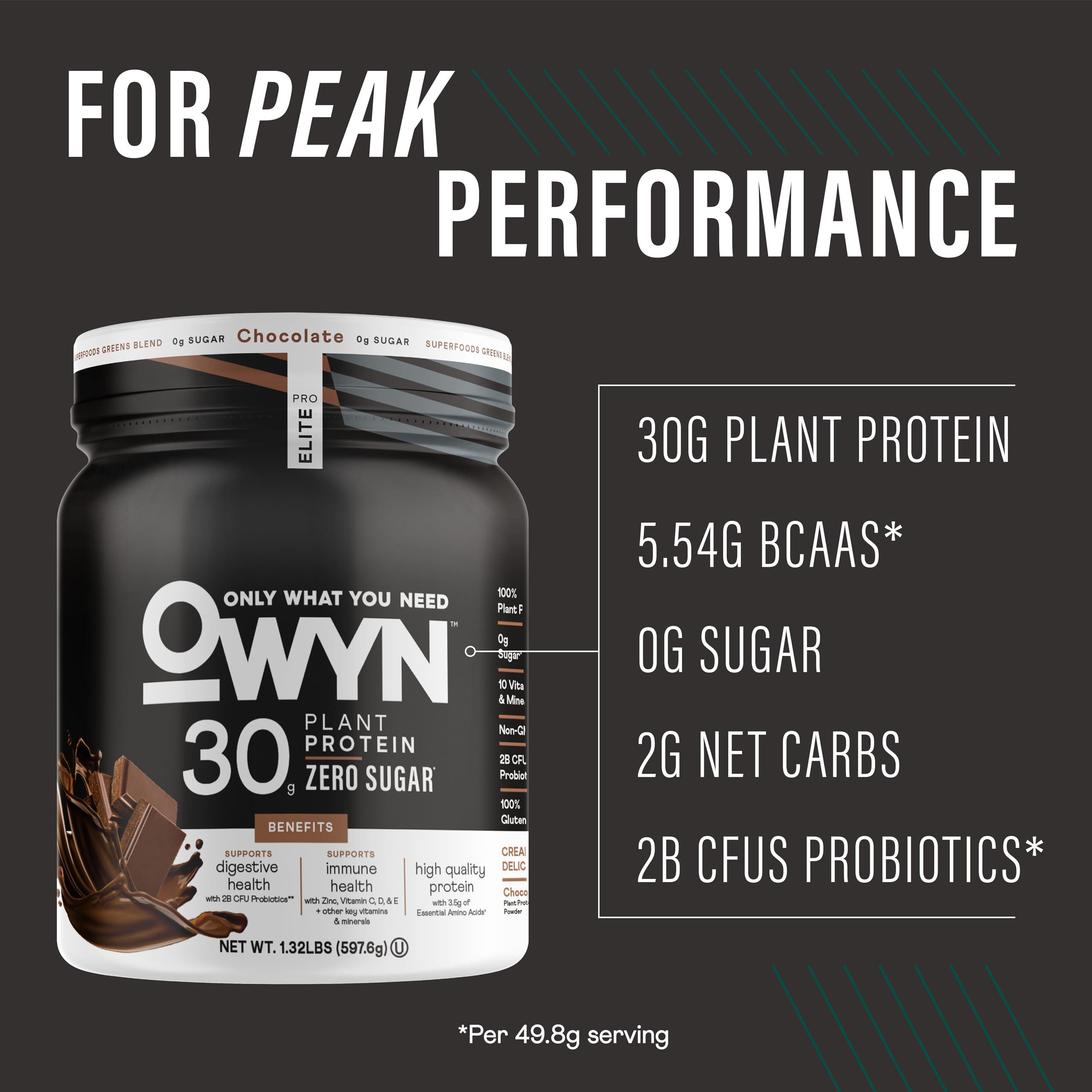OWYN Only What You Need OWYN Only What You Need Pro Elite High Protein Powder, 30g Vegan Protein for Workout Recovery, Delicious Smooth Taste, Zero Sugar, Low Net Carbs, Chocolate, 12 Servings (1.32 LB)