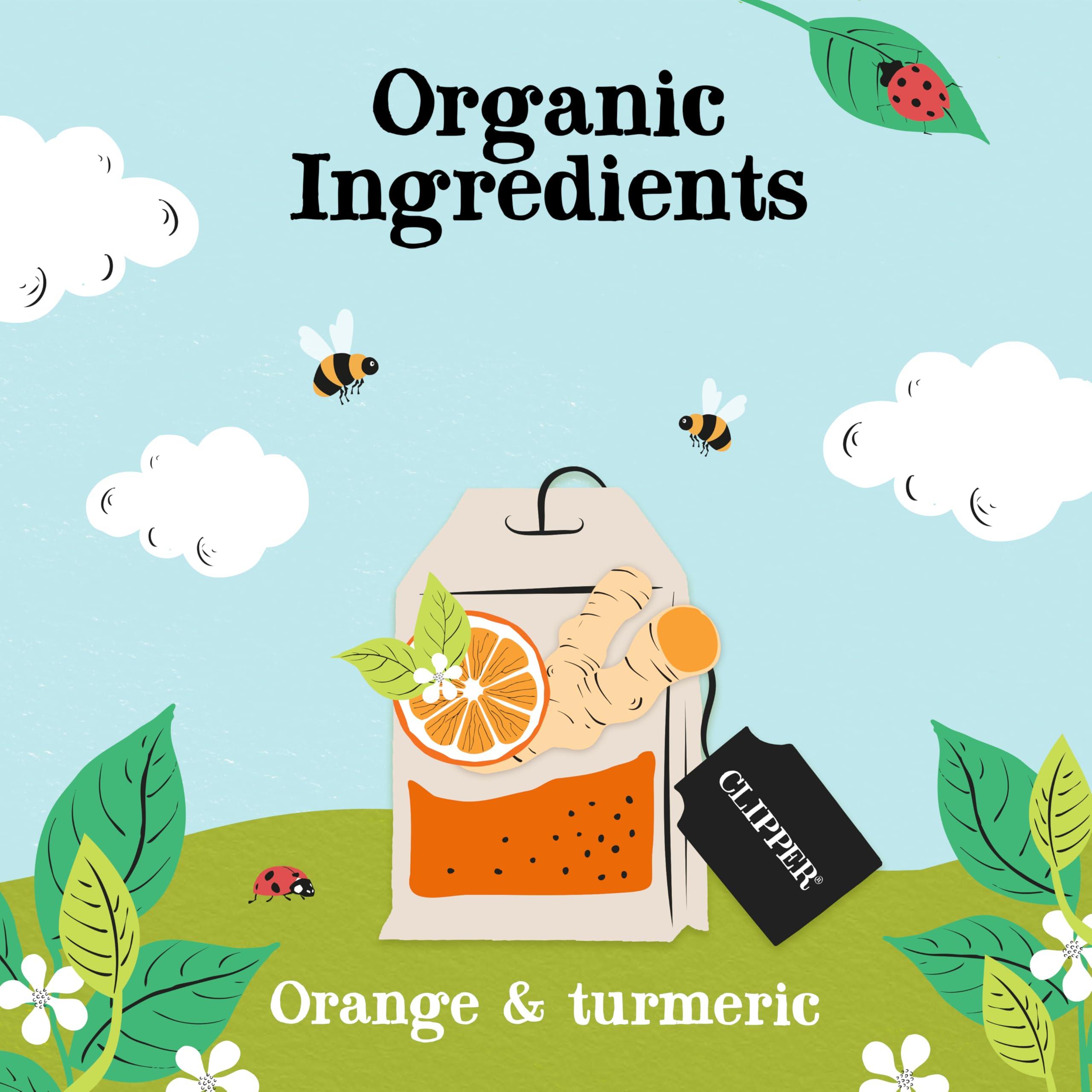 Clipper Natural, Fair & Delicious Clipper Tea, Orange & Turmeric, Organic Tea with Licorice Root, Orange Peel and Hibiscus, Plant Based Herbal Tea, Caffeine Free British Tea, 6 Pack, 120 Unbleached Tea Bags