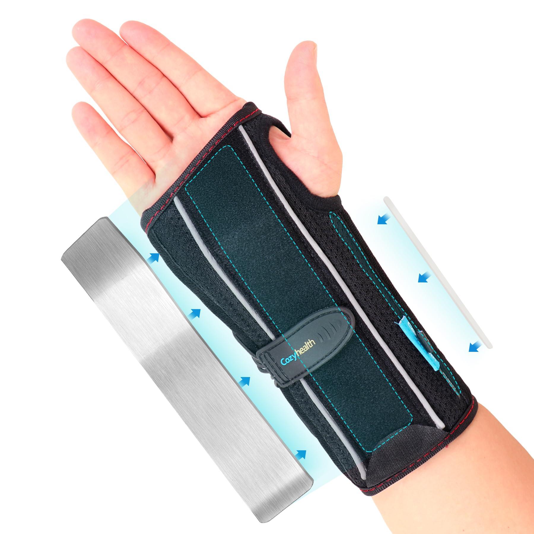 Cozyhealth Carpal Tunnel Wrist Brace Night Support - Wrist Splint Arm Stabilizer & Hand Brace for Carpal Tunnel Syndrome Pain Relief with Compression Sleeve for Forearm or Wrist Tendonitis Pain (Right, L)