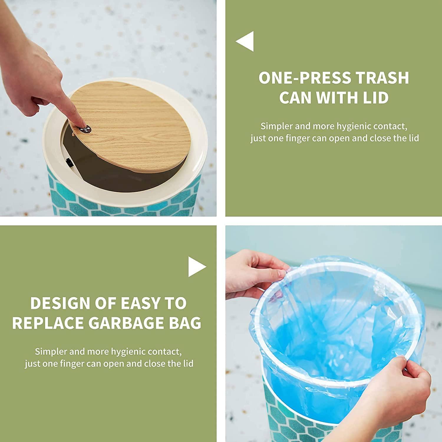 IBPNKFAZ89 Small Trash Can with Lid Mint gold Abstract styles Golden foil tinted paper Good for wedding Garbage Bin Wood Waste Bin Press Cover Round Wastebasket for Bathroom Bedroom Diaper Office Kitchen