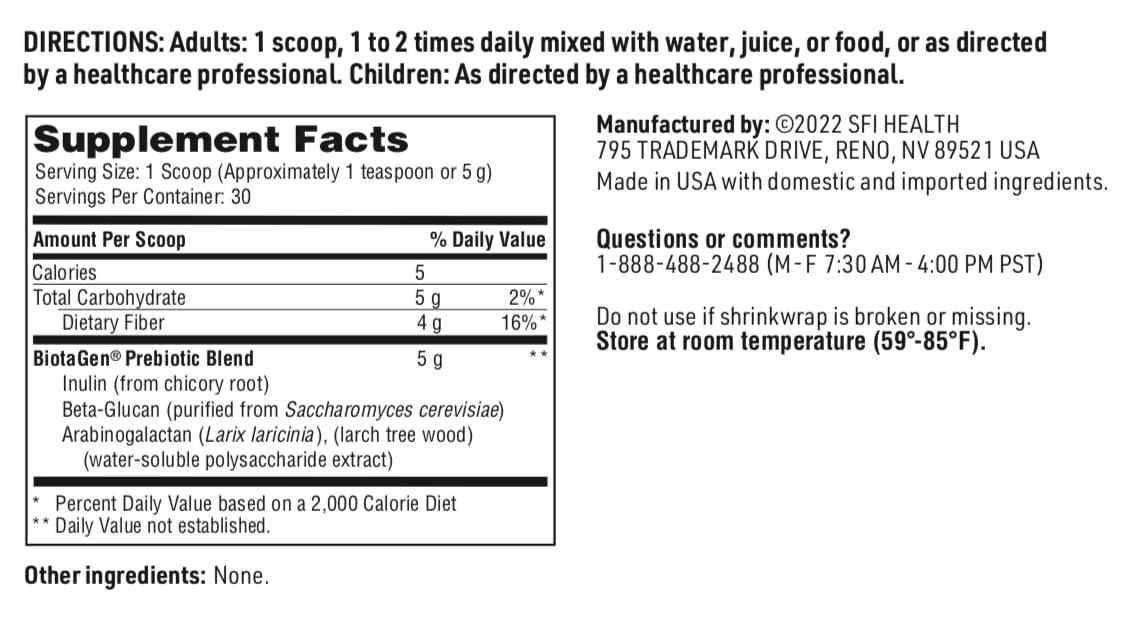 Klaire Labs Klaire Labs Biotagen Powder - Prebiotic Inulin, Beta-Glucan & Arabinogalactan to Support Gut Microbiota (30 Servings, 150 Grams)