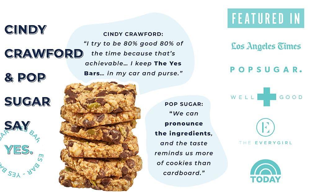 The YES Bar The YES Bar Dark Chocolate Chip Plant Based Protein, Decadent Snack Bar Vegan, Paleo, Gluten Free, Dairy Free, Low Sugar, Healthy Snack, Breakfast, Low Carb, Keto Friendly (24 Count)