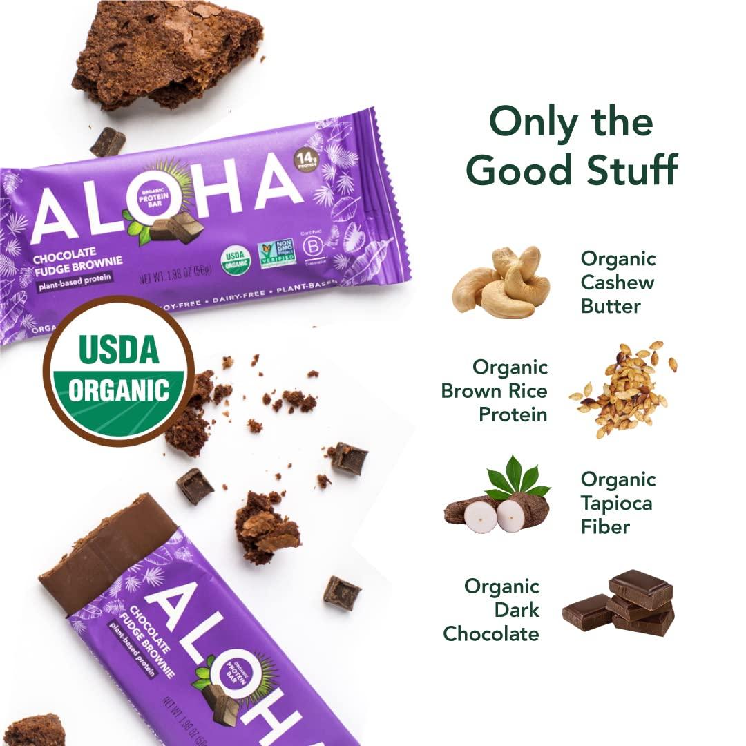 ALOHA ALOHA Organic Plant-Based Protein Bars - 6 Flavor Variety Pack with 12 Count Bars & Chocolate Fudge Brownie 12 Count Bars - Vegan, Gluten-Free