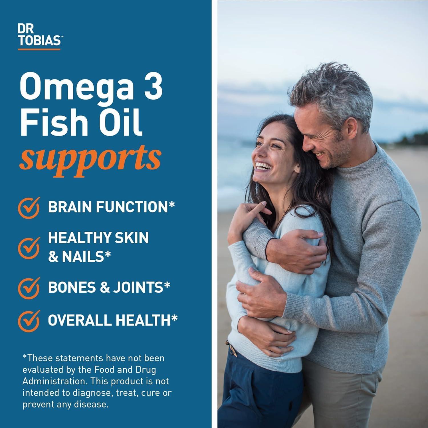 Dr. Tobias Dr. Tobias Omega 3 Fish Oil, 2000mg Triple Strength with 800mg EPA 600mg DHA Per Serving, Fish Oil Omega 3 Supplements for Heart, Brain & Immune Support, 90 Softgels, 45 Servings