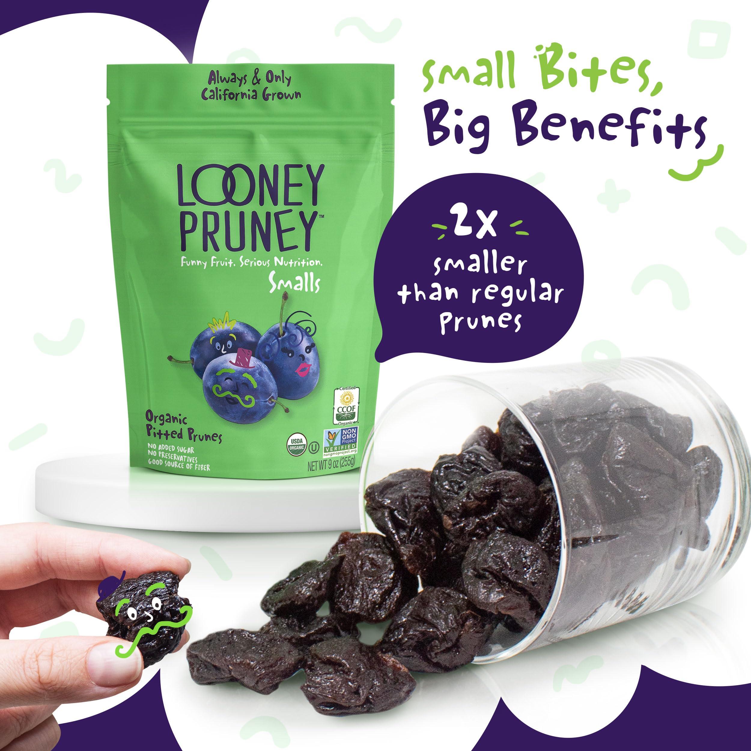 Looney Pruney Looney Pruney Smalls Fruit Snacks | Naturally Sweet Bite-Sized Prunes | Organic Fruit Snack Packs For Kids & Adults | Vegan Food With No Added Sugar & Preservatives | Kosher | 9 oz. (Pack of 6)