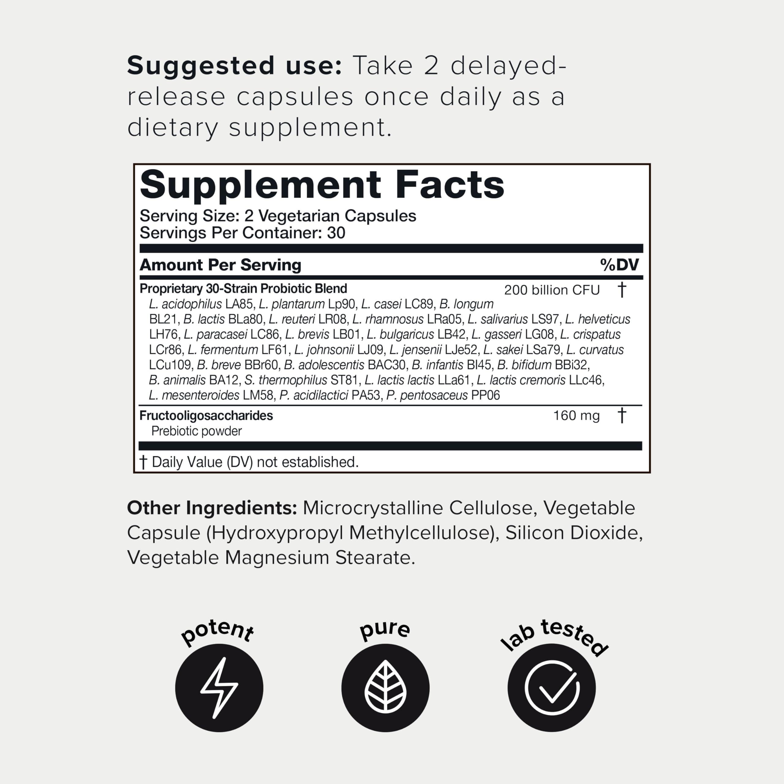Toniiq Toniiq 200 Billion CFU Probiotic Supplement 30 Verified Third-Party Tested Strains - Fully Shelf-Stable Probiotics Formula with Prebiotic Blend - Extended Release Capsules