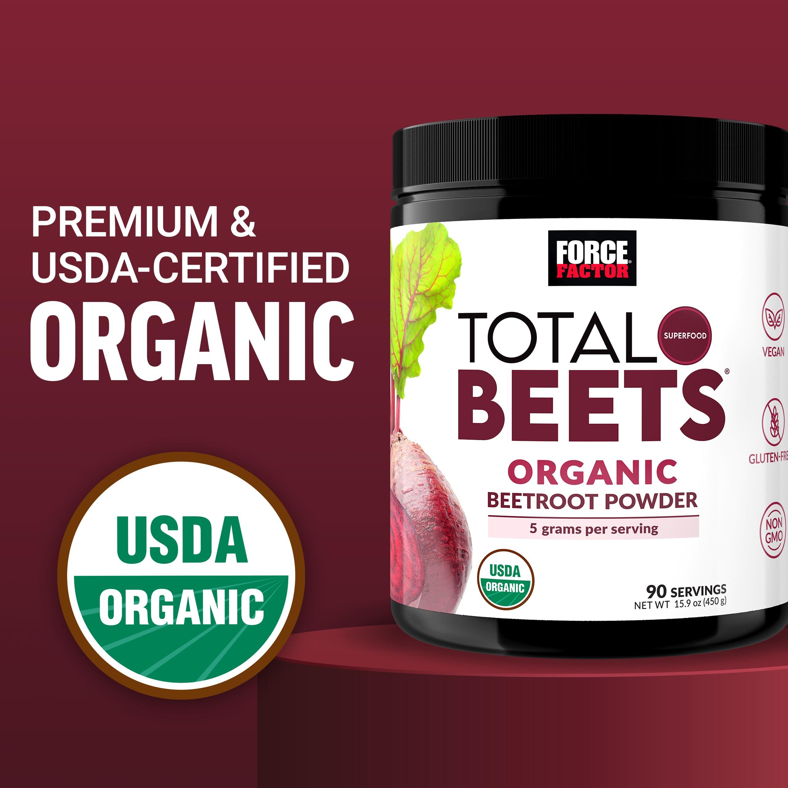 Force Factor Force Factor Total Beets Organic Beetroot Powder Superfood to Boost Daily Nutrition, USDA Organic, Vegan, Gluten-Free, and Non-GMO Beet Supplement, Unflavored, 90 Servings