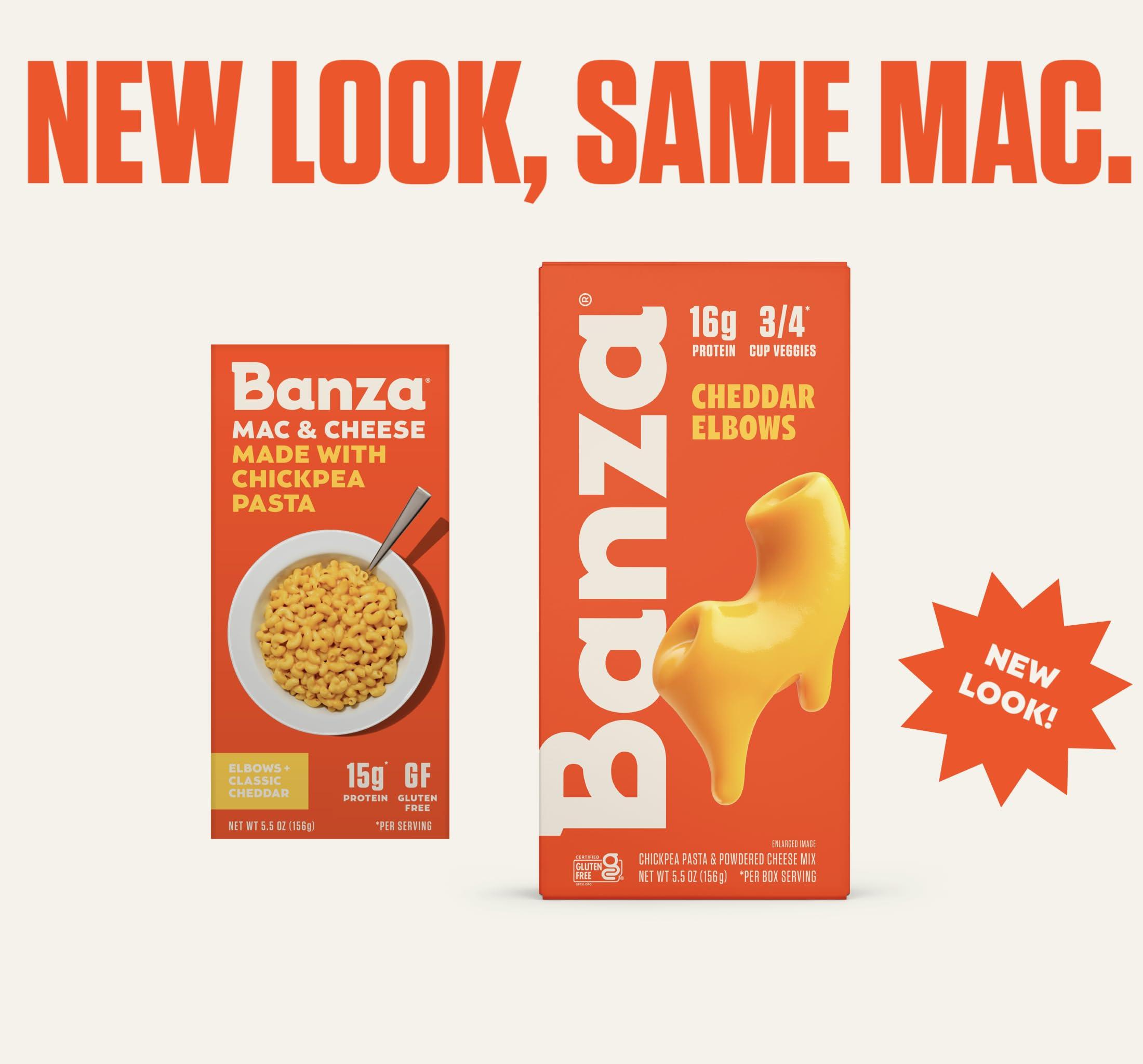 Banza Banza Elbows & White Cheddar Mac and Cheese - High Protein, Gluten Free, and Lower Carb Protein Mac and Cheese - 5.5oz