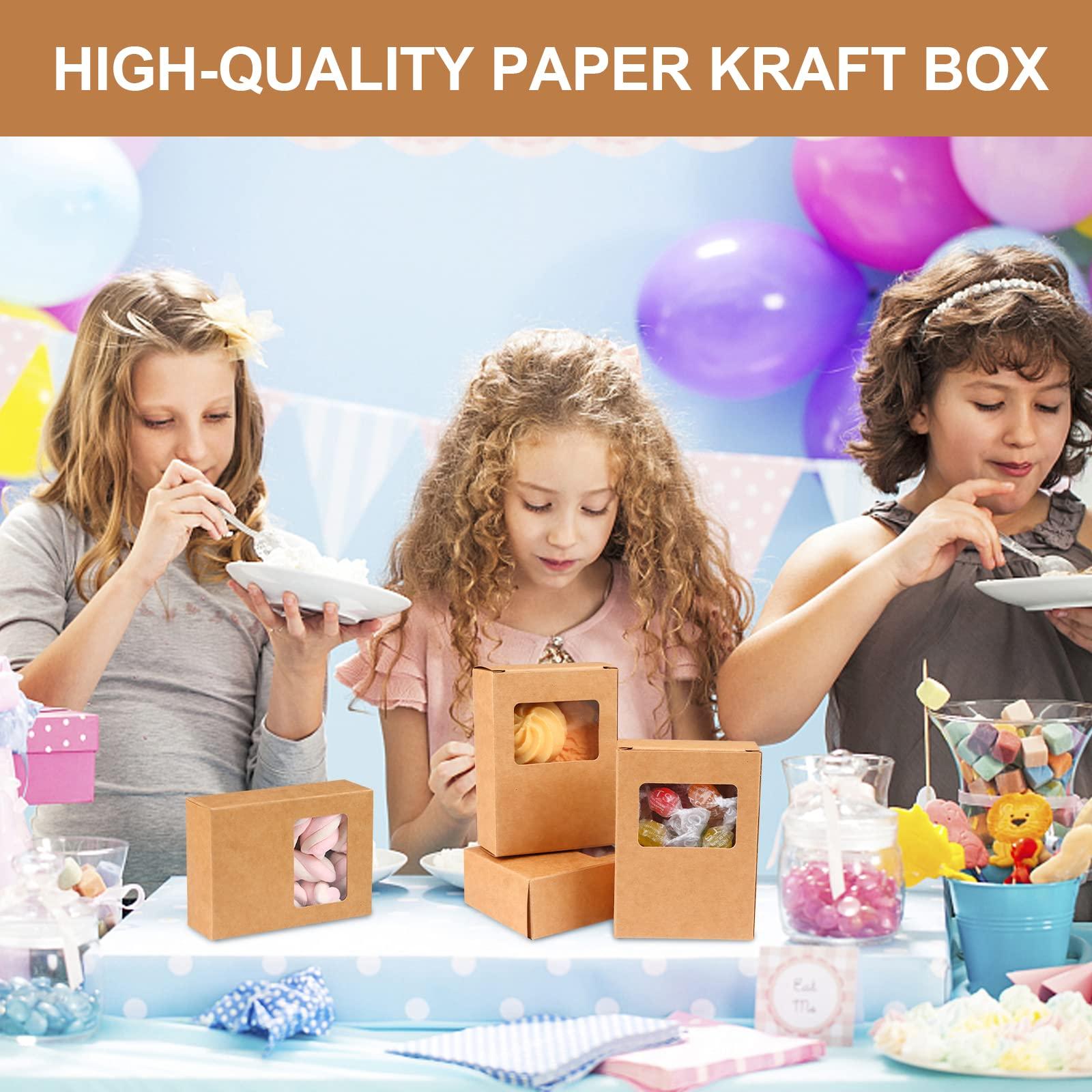 PINKXHY PINKXHY 100 PCS Mini Kraft Paper Box with Square Window Soap Packaging Boxes Craft Cardboard Present Container for Homemade Soap Favor Treat Bakery Candy, 3.5 x 2.6 x 1.2 Inch (Brown)