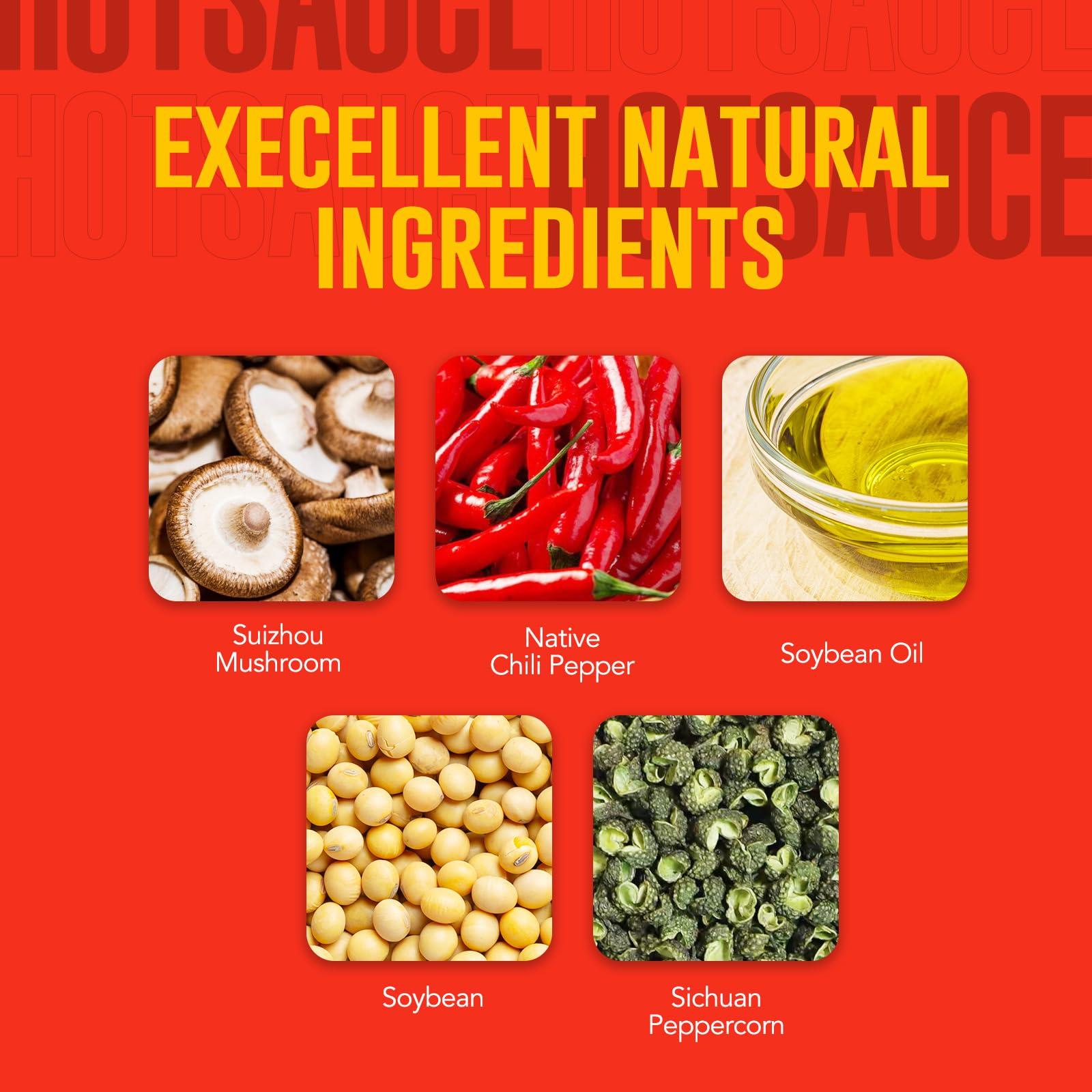 GOOD LUCK GOOD LUCK Mushroom Hot Sauce, Spicy Chili Oil and Chili Paste with High-Grade Mushroom Instant Mushroom Sauce, Chopped Chili Sauce,Fresh Pepper,Soybean,Garlic