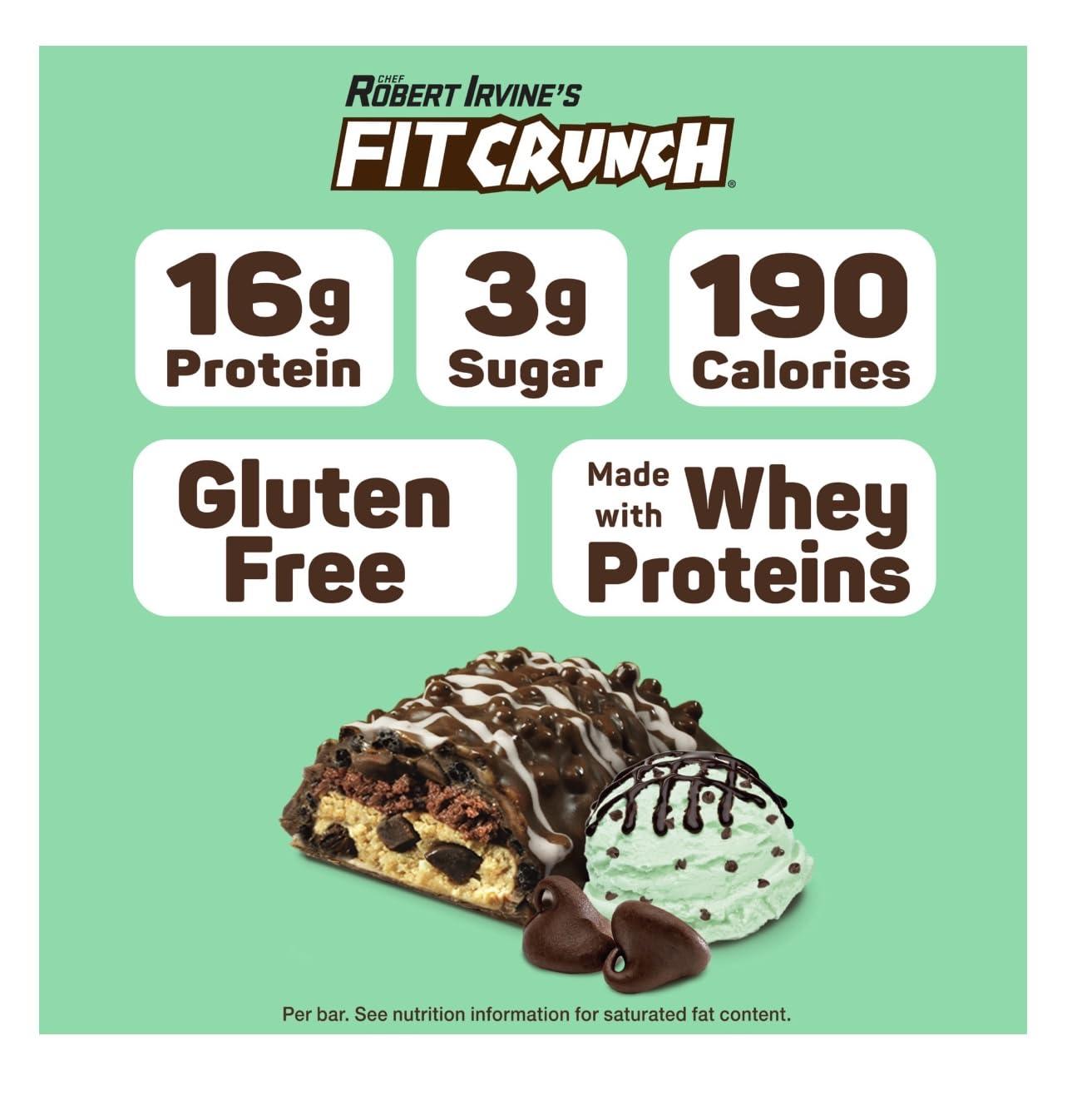 Fit Crunch FITCRUNCH Snack Size Protein Bars, Designed by Robert Irvine, 6-Layer Baked Bar, 3g of Sugar, Gluten Free & Soft Cake Core (5 Bars, Mint Chocolate Chip)