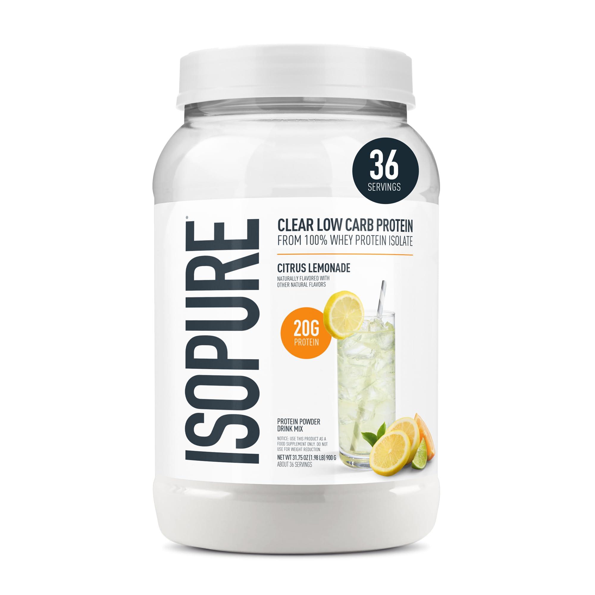 Isopure Isopure Clear Whey Isolate Protein Powder Infusions, Lactose Free, Gluten Free, Naturally Flavored, Citrus Lemonade, 20g Protein Per Serving, 1.9 Lb, 36 Servings