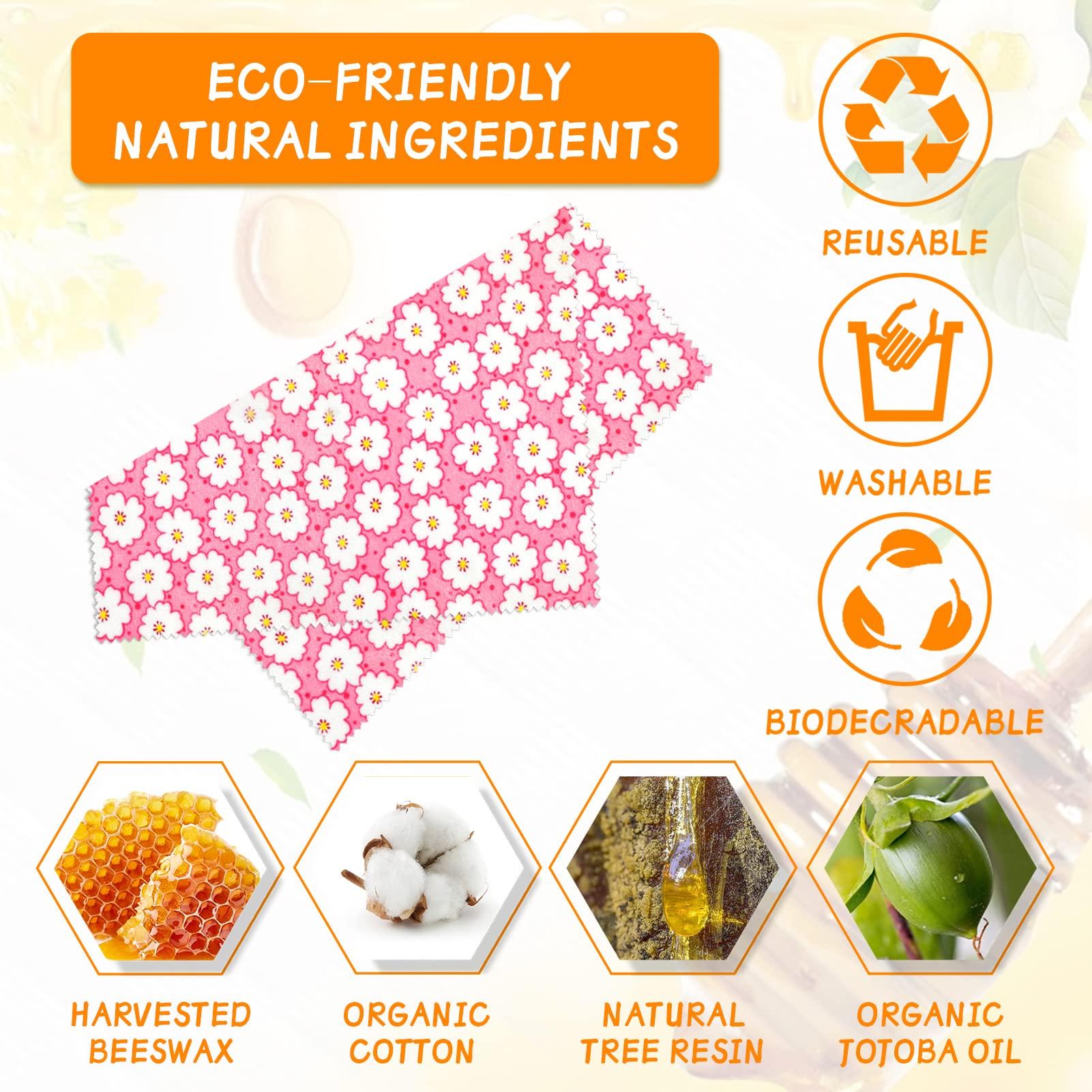 WDG Reusable Beeswax Wrap - 9 Pack, Beeswax Wraps for Food, Eco-Friendly Beeswax Food Wrap, Organic, Sustainable, Biodegradable, Zero Waste, Plastic-Free Food Storage (1L Orange | 3M Lemon | 5S Pear)