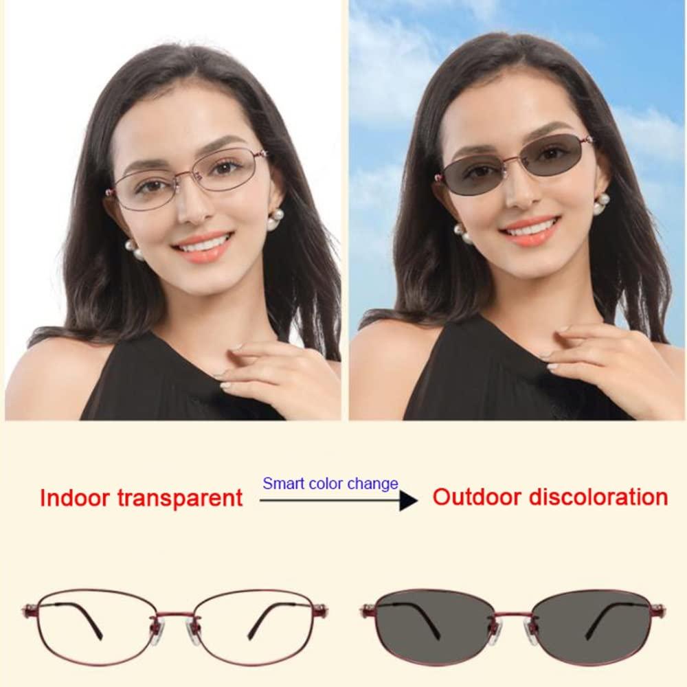 XUAN XUAN Transition Photochromic Reading Glasses Blue Light Blocking Glasses Multifocus Readers Women Sunglasses Spring Hinge (Color : Red, Size : 1.75)