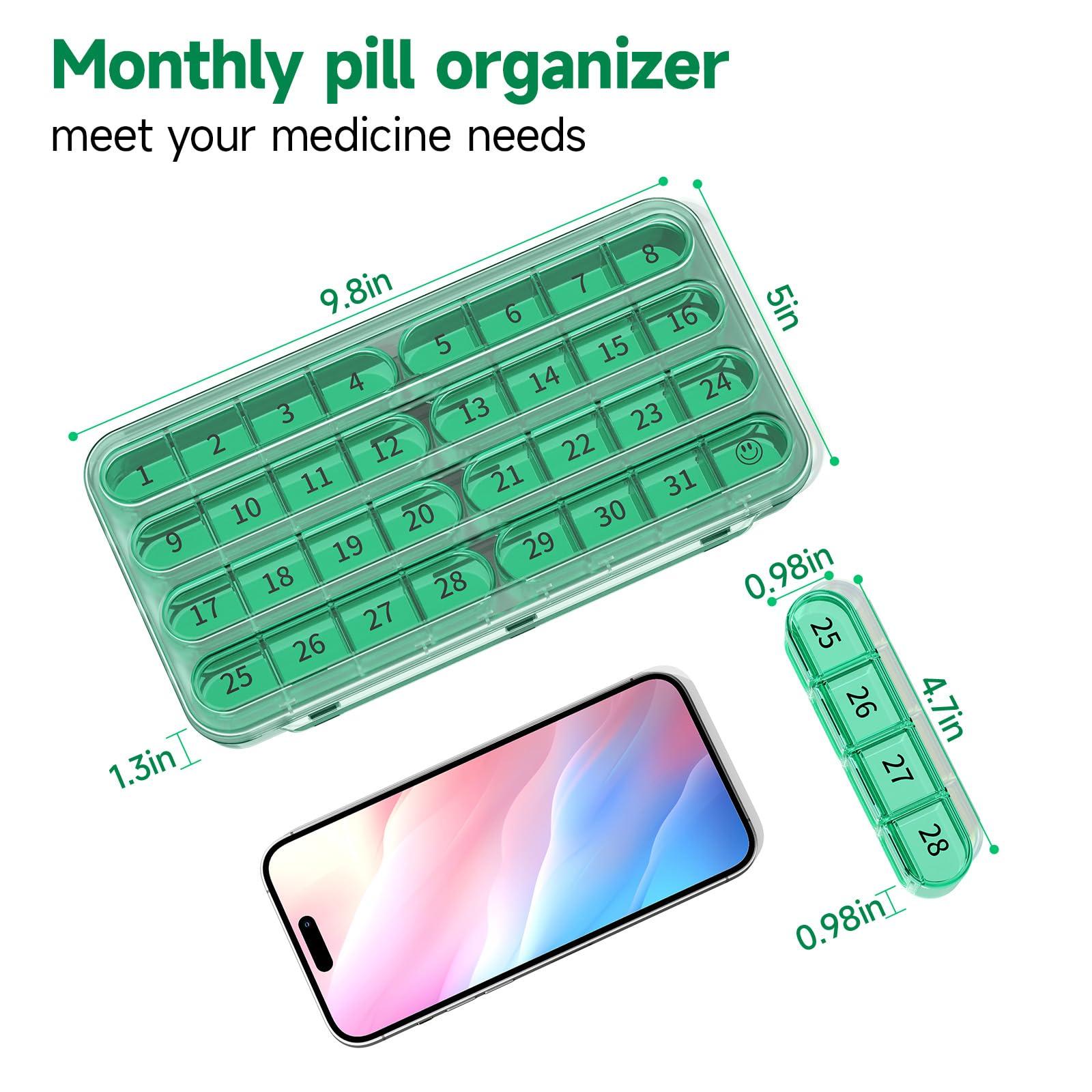 Zoksi Zoksi Monthly Pill Organizer 1 Time a Day, 30 Day Pill Box Organizer Once a Day, One Month Large Pill Case for Travel, 31 Day Daily Medcine Container for Vitamins, Supplement & Medication (Olive)