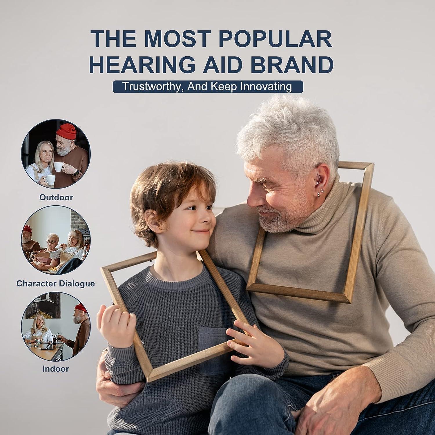 RUYIOER Hearing aids for Seniors, invisible rechargeable hearing aids, suitable for adults with hearing loss, digital hearing aid volume controls (Brown)