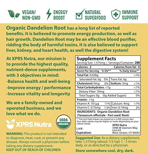 XPRS Nutra XPRS Nutra Organic Dandelion Root Powder - Vegan Friendly Antioxidant Power for Liver Support - Dandelion Root for Tea and Beverages - Immune Boosting Dandelion Powder (16 Ounce)