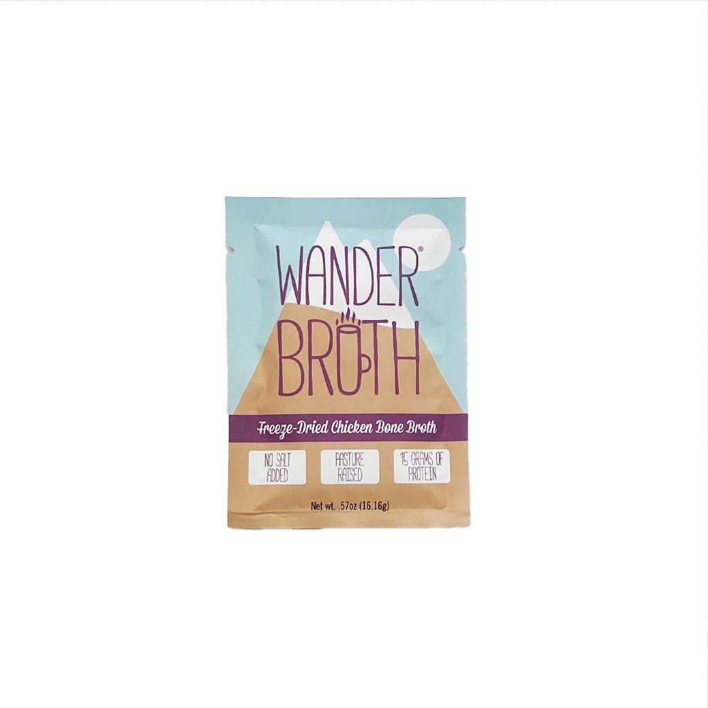 Wander Broth Freeze-Dried No Salt Added Organic Chicken Bone Broth, 10 Pack Box, 15g Protein, Paleo & Keto Friendly