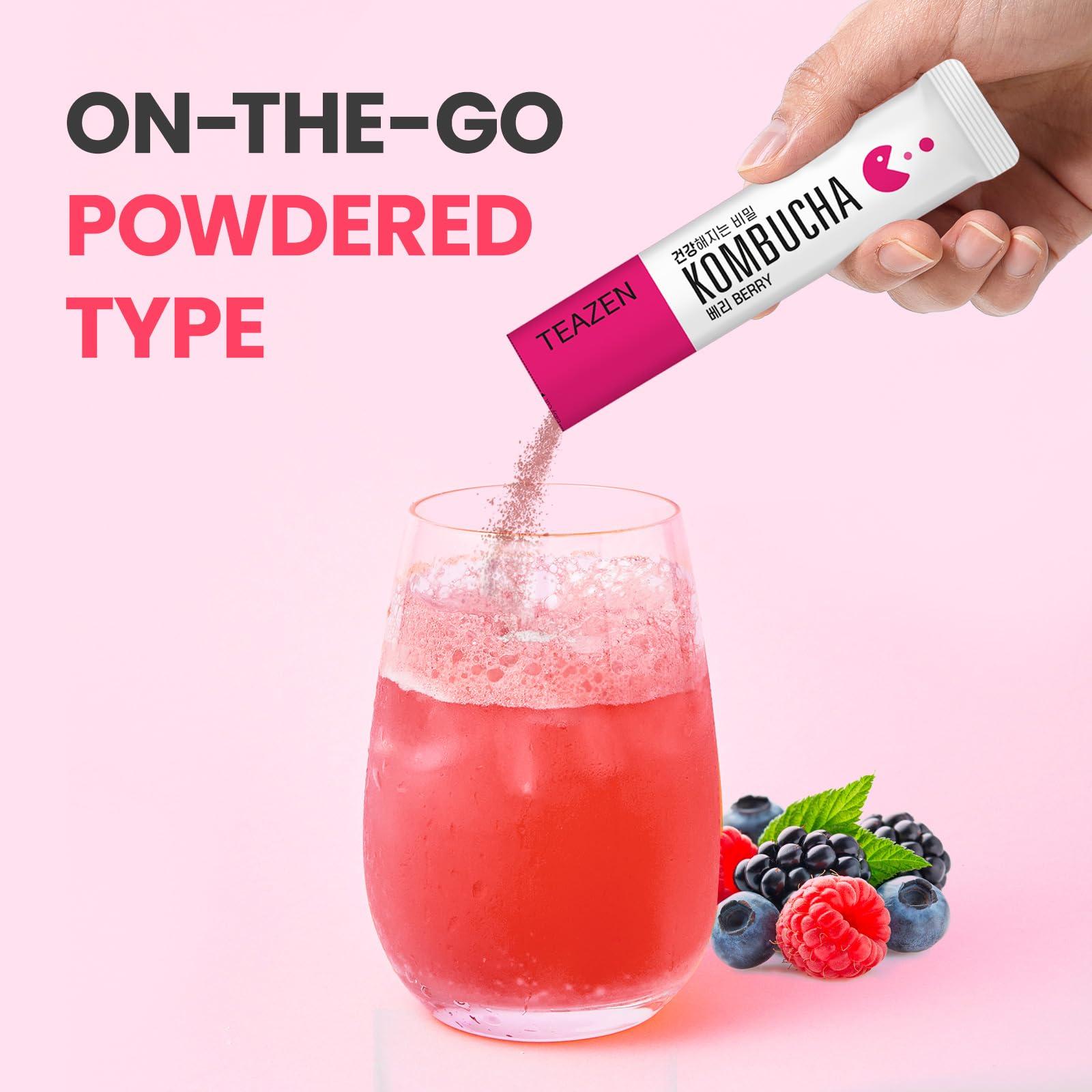 TEAZEN TEAZEN Berry Kombucha Tea, Hydration Drink Mix, Sugar Free, Live Probiotics & Prebiotics, 10 Sticks, 1.76oz