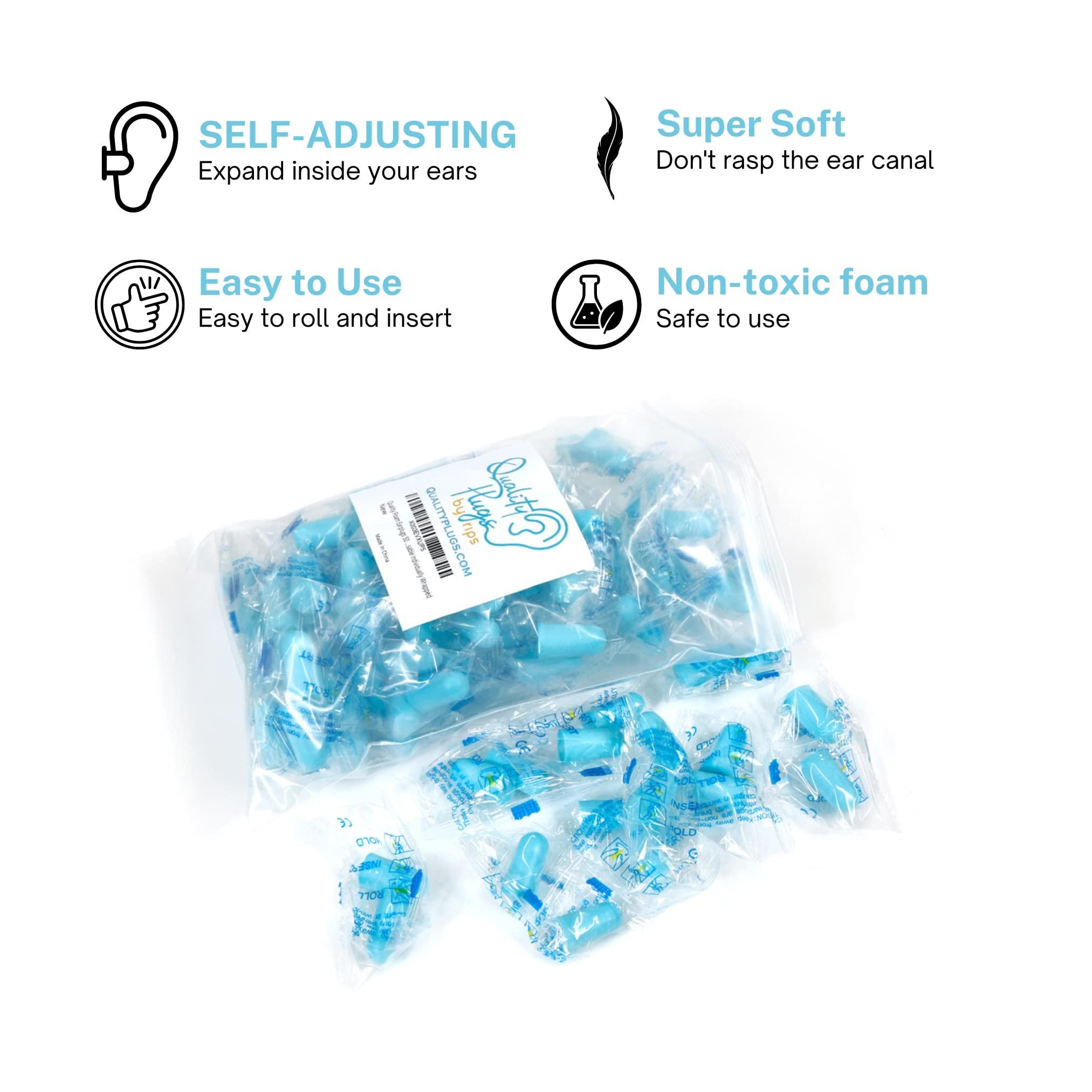 Quality Plugs by Rips Quality Foam Earplugs - 200 Pairs Bulk Pack - Ideal Ear Plugs for Sleeping, Noise Cancelling, Snoring, Travel, Shooting, Study, Work, Construction, and Safety Hearing Protection - 32 dB NRR - Blue