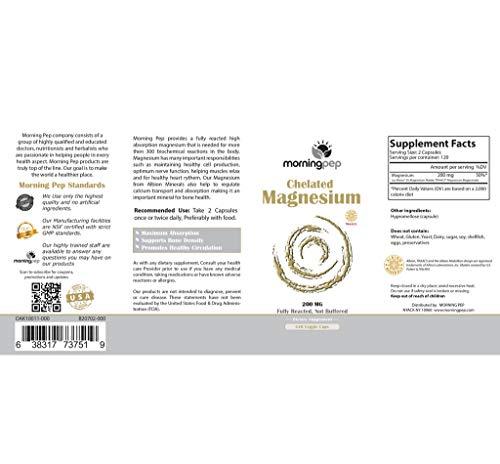 Morning Pep Magnesium Bisglycinate Chelate 240 Vegi Caps 200mg Elemental per Serving