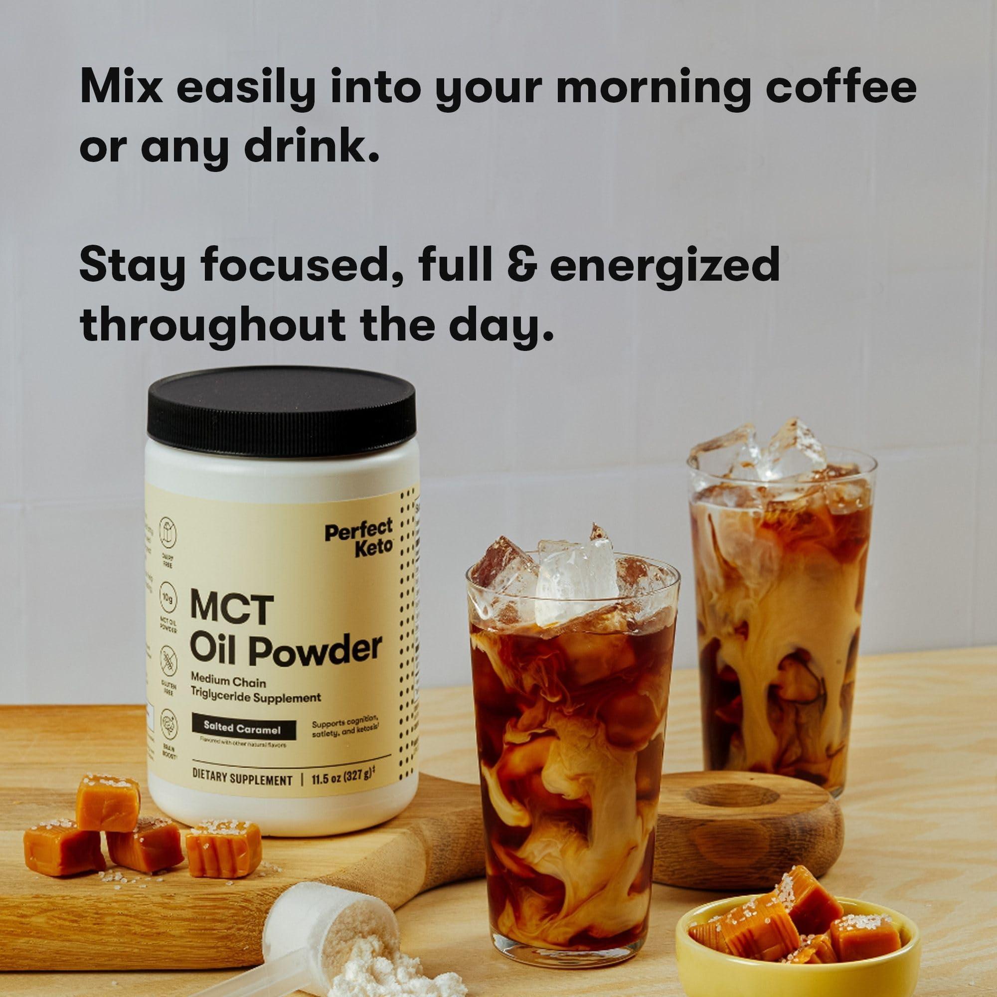 Perfect Keto Perfect Keto 7g MCT Oil Powder, Medium Chain Triglycerides Supplement, Non Dairy Coffee Creamer for Keto Diet, Ketogenic MCT Oil Mix for Coffee, Smoothie, Protein Shakes, Salted Caramel, 30 Servings