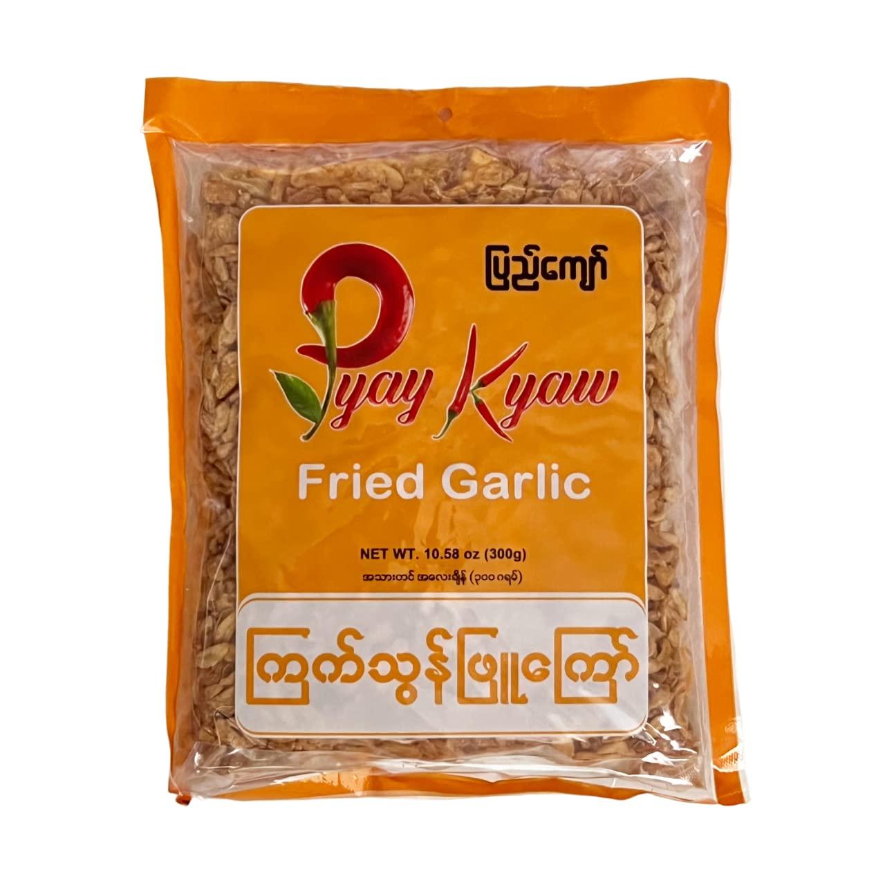Generic Pyay Kyaw Myanmar Fried Garlic for Asian Vietnamese Thai Burmese Cuisine Tea Leaf Salad Crunchy Condiment 10.58oz