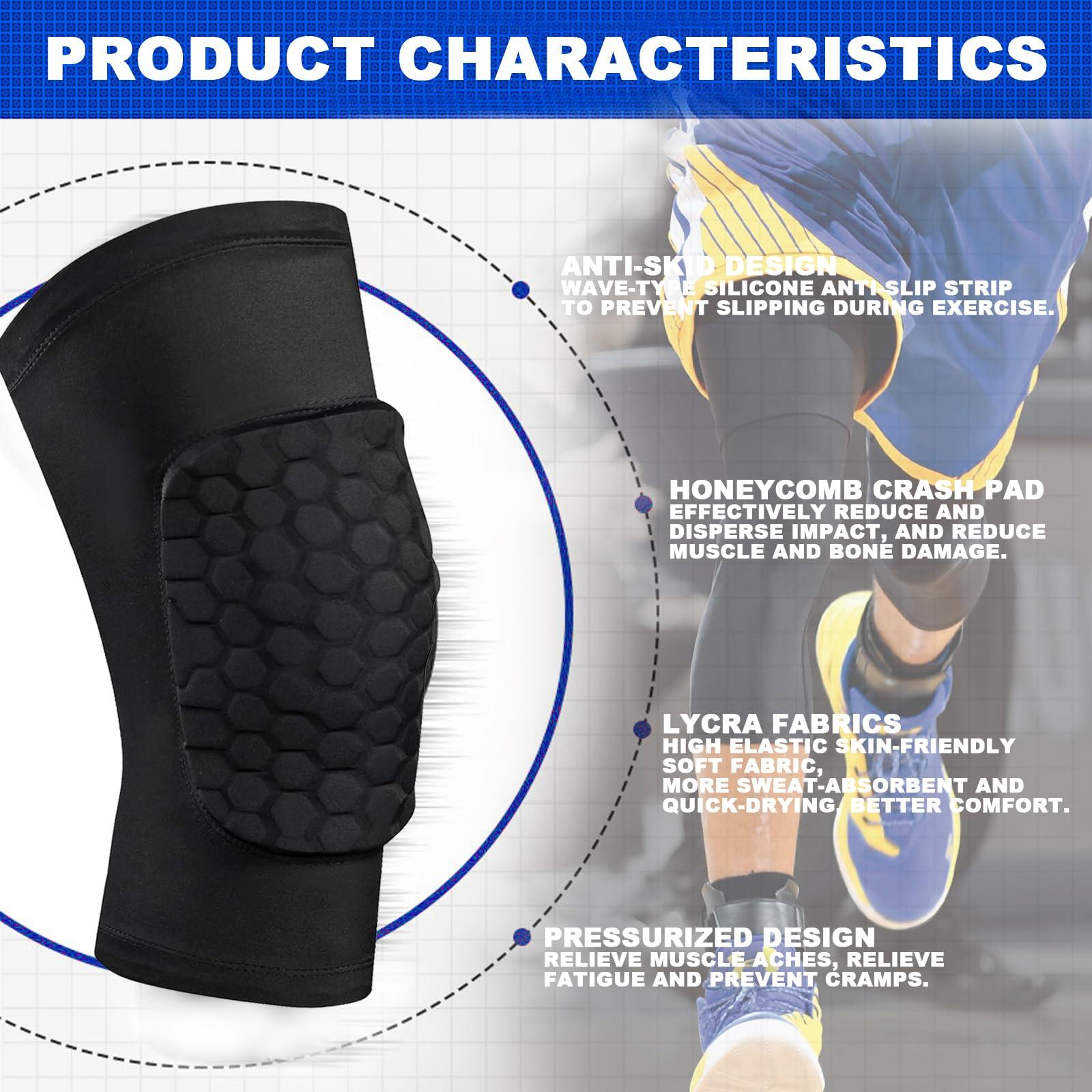 DONOTGO Knee Compression Pads,Knee Sleeve Basketball Volleyball Knee Pads with Honeycomb Padding Knee Brace Soft Knee Pads Knee Compression Sleeve and Non-Slip Knee Pads for Men Women Dancers(Pair Black,L)