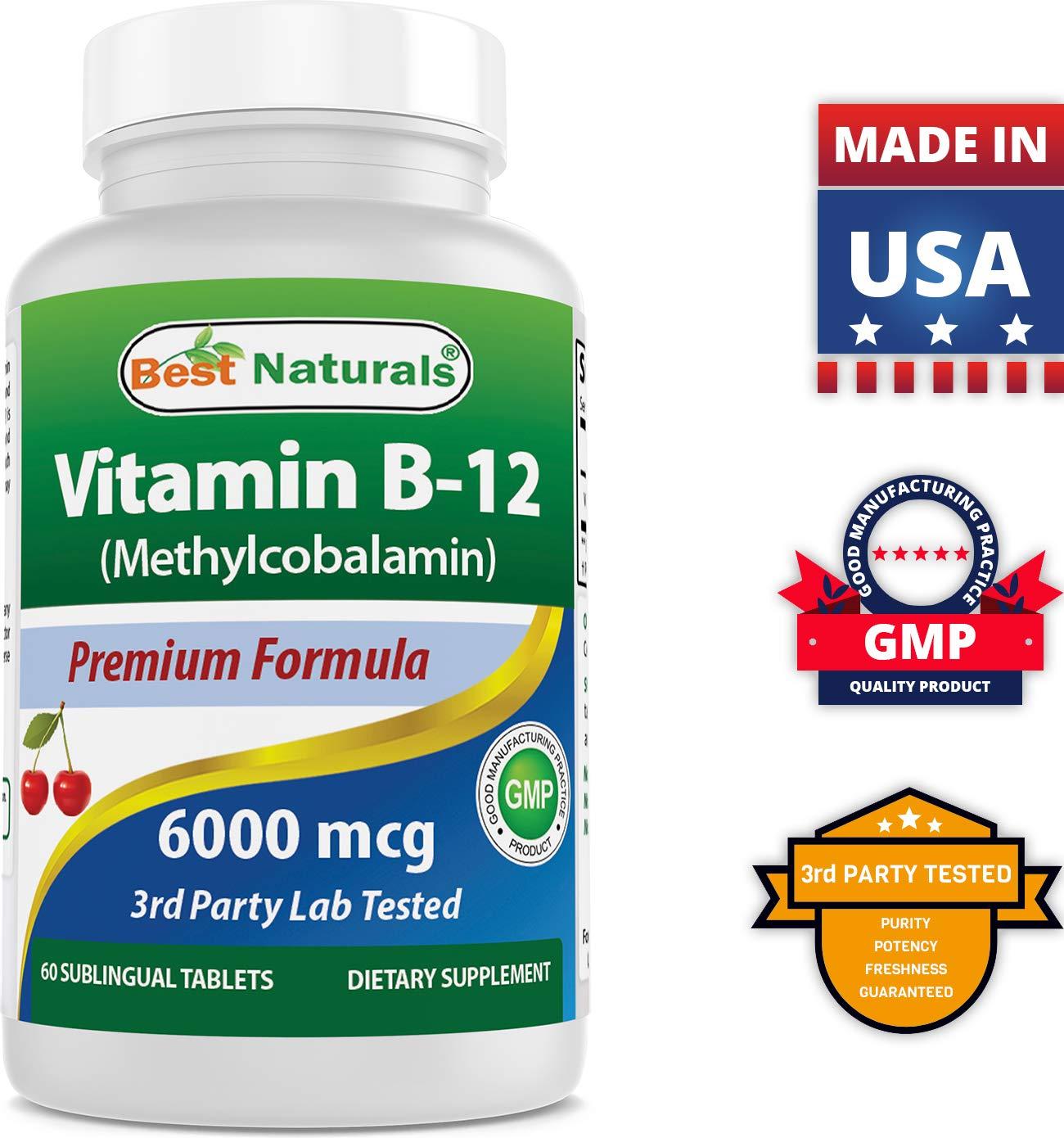 Best Naturals Best Naturals Vitamin B-12 as Methylcobalamin (Methyl B12), 6000 mcg 60 Sublingual Tablets (60 Count (Pack of 2))