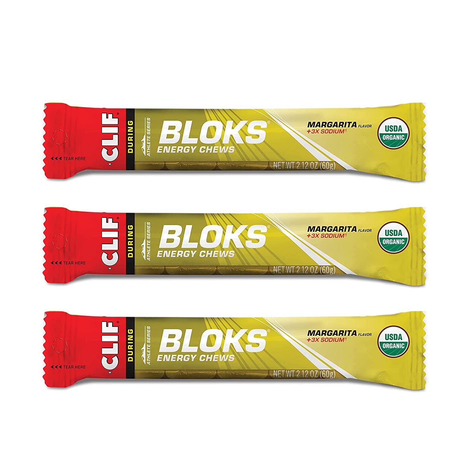 Shot Bloks CLIF BLOKS - Energy Chews - Margarita with Salt 3X Sodium for added Electrolytes- Non-GMO - Plant Based Food - Fast Fuel for Cycling and Running-Workout Snack (2.1 Ounce Packet, 3 Count)