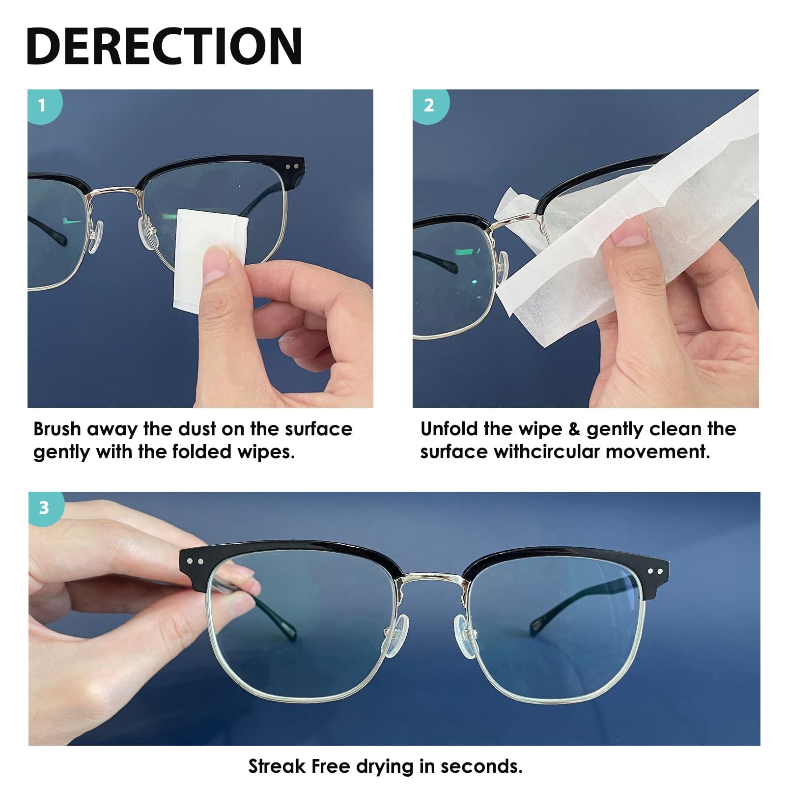 Wowflash 200 Count Lens Wipes for Eyeglasses, Eyeglass Lens Cleaning Wipes Pre-moistened Individually Wrapped Sracth-Free Streak-Free Eye Glasses Cleaner Wipes for Sunglass, Camera Lens, Goggles