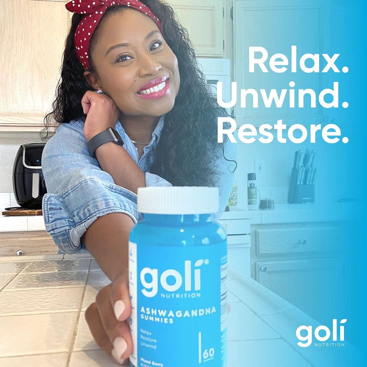 Goli Goli Ashwagandha & Vitamin D Gummy 120 Count - Relax. Restore. Unwind. (Mixed Berry, KSM-66, Vegan, Plant Based, Non-GMO, Gluten-Free & Gelatin Free), Pack of 2