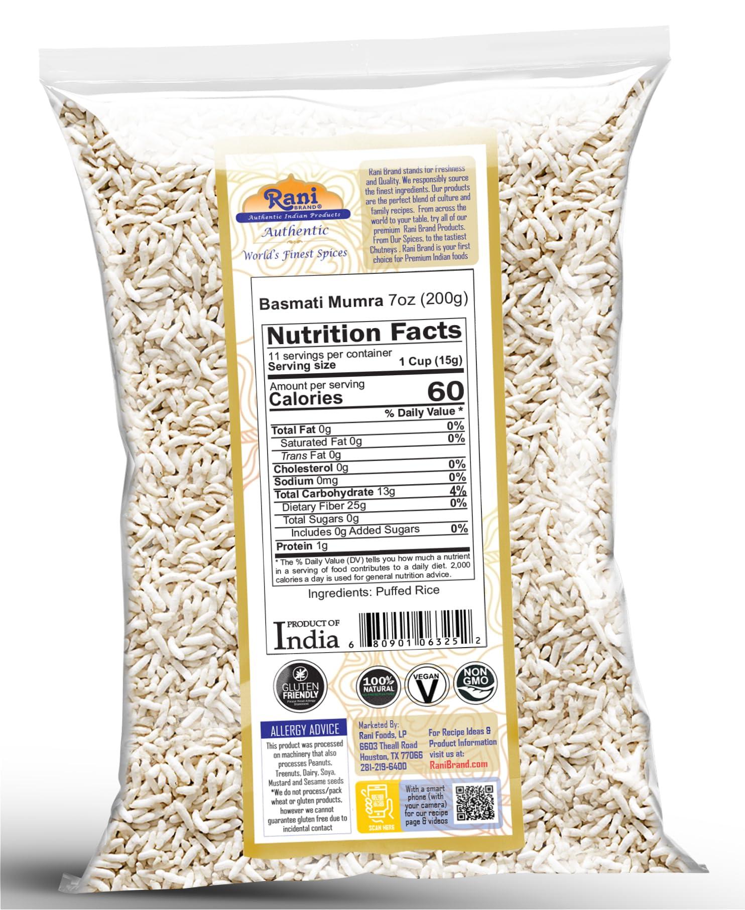 Rani Brand Authentic Indian Products Rani Basmati Mumra (Puffed Rice) 7oz (200g) ~ All Natural | No Color | Gluten Friendly | Vegan | NON-GMO | Kosher | No Salt or fillers | Indian Origin