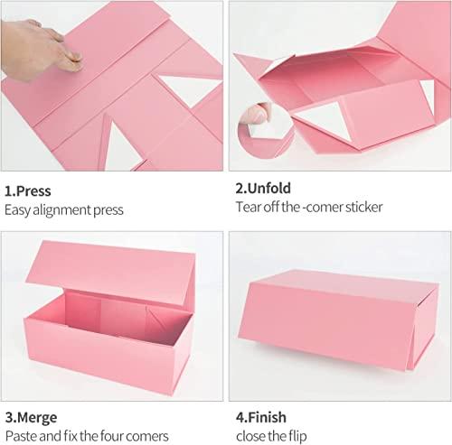 ROSTELACK Pink Gift Box 10\" x 6\" x 3\" with Magnetic Closure Lid Gift Box for Presents,Bridesmaid Gifts Box,Cute Box,Birthday Gift box,Luxury for Gift Packaging, Magnetic Gift Box for Wrapping Gifts (Pink)