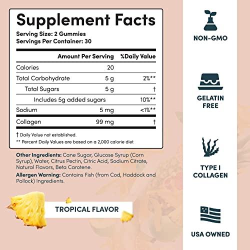 JellyBee JellyBee Collagen Gummies-Tropical Flavor Natural and Delicious-Supplement for Joint Inflammation, Joint Stiffness, Bone Density and Promote Healthy Nails and Hair-60 Non-GMO (1 Bottle)