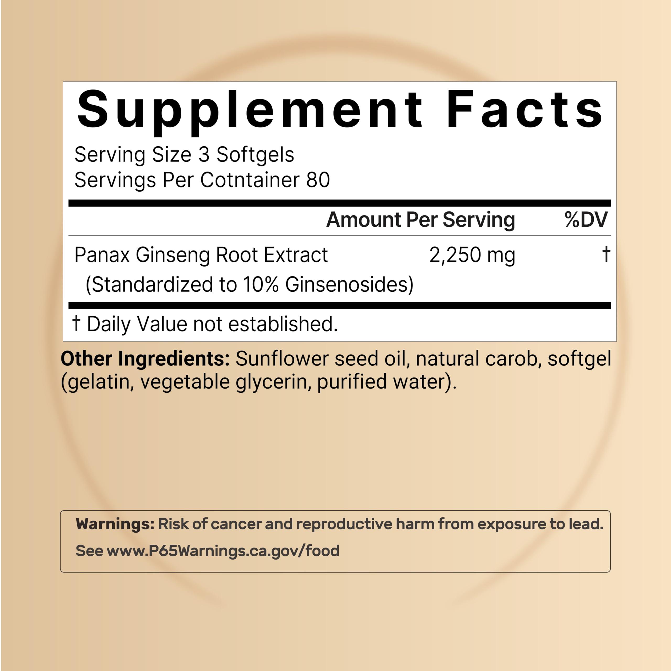 NatureBell NatureBell Korean Red Ginseng 2,250mg Per Serving, 240 Softgels | Panax Ginseng Root, Standardized to 10% Ginsenosides, Non-GMO, Support Energy, Male Performance, & Immune System