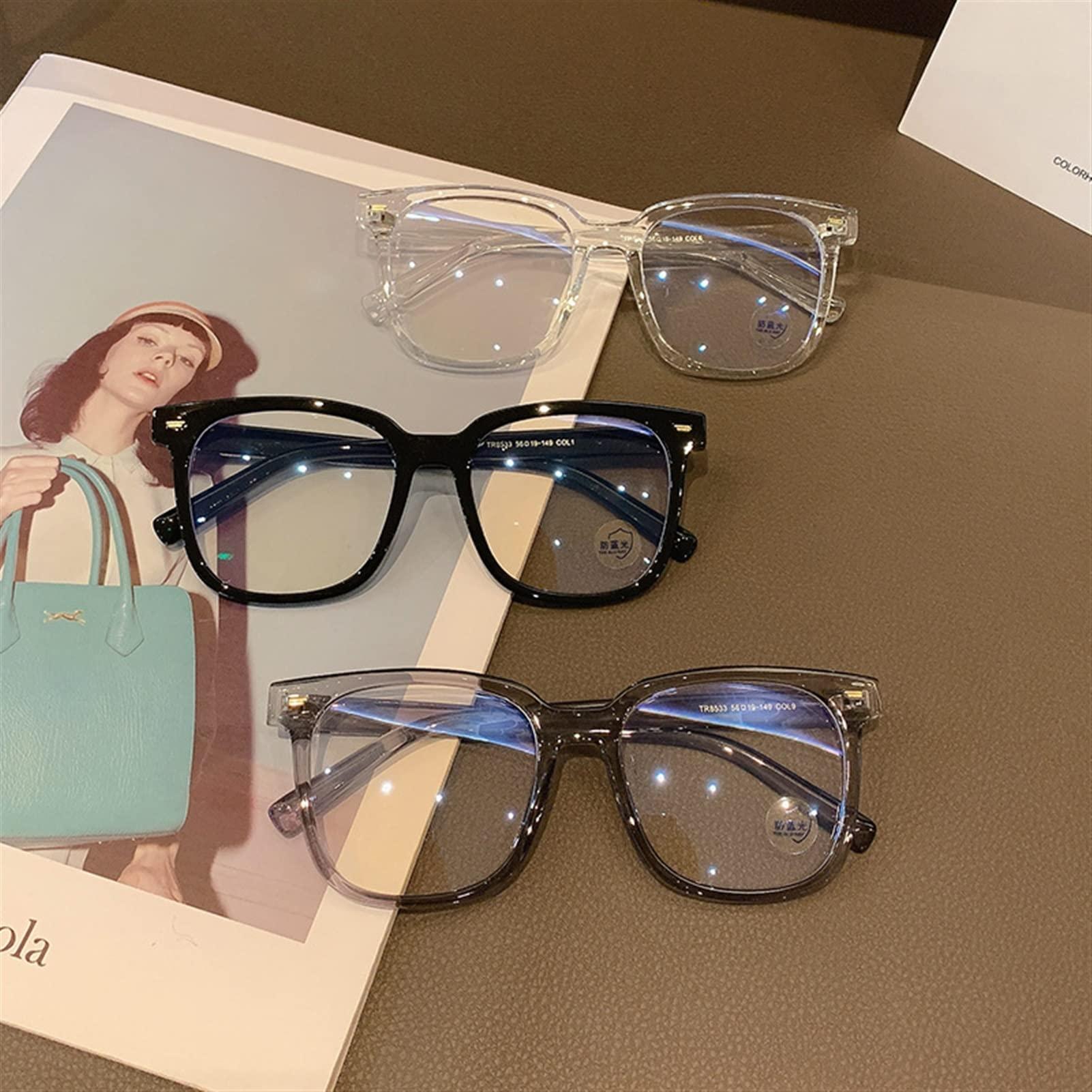 WWWL Reading Glasses, Korean Personality Large Frame, Anti-Radiation, Blue Light Glasses, All Match Flat Mirror for Women Men (Color : Grey, Size : +3.0)