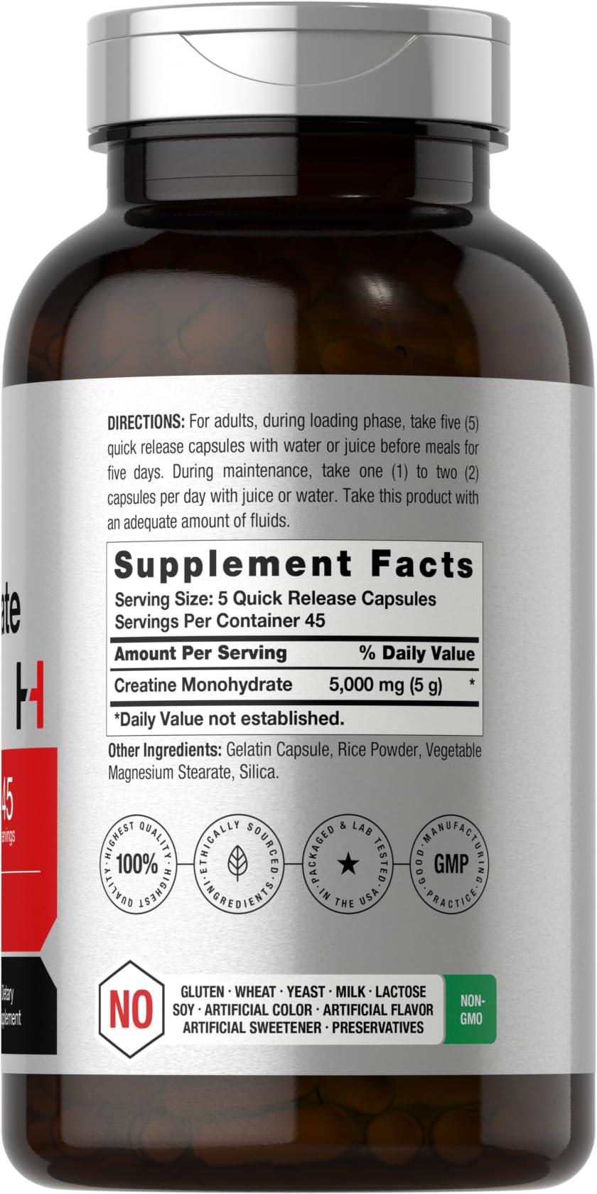 Horbach Horbach Creatine Monohydrate | 5g | 225 Capsules | Non-GMO, Gluten Free Supplement