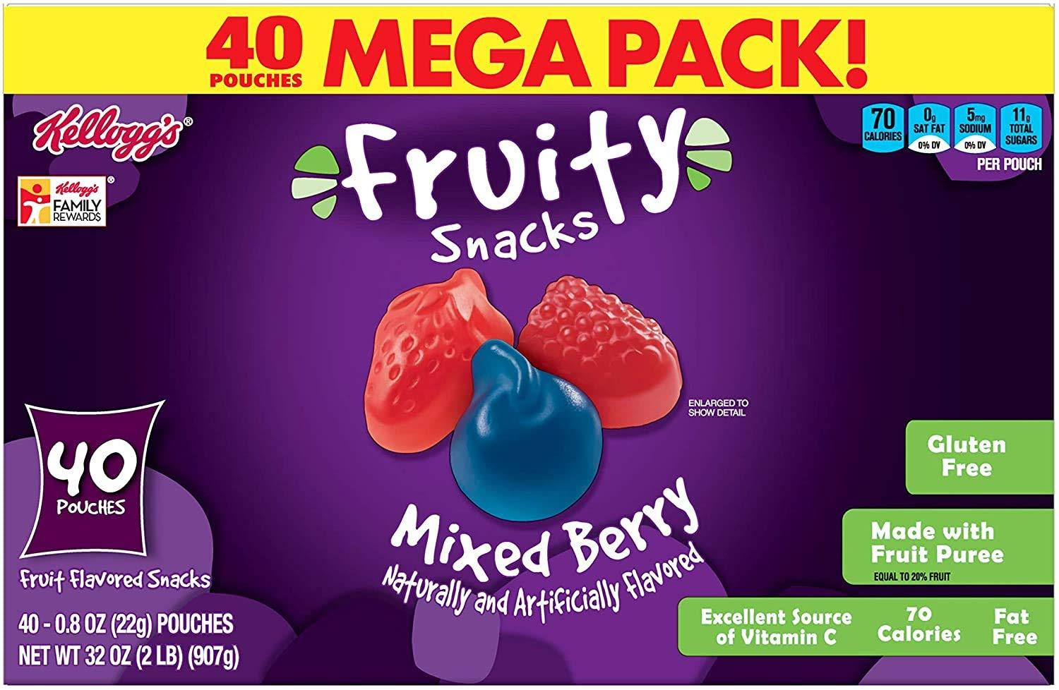 Fruity Snacks Fruity Snacks, Mixed Berry, Gluten Free, Fat Free, 32 Oz (40 Pouches).1 Pack (0.8 Ounce (Pack of 40)