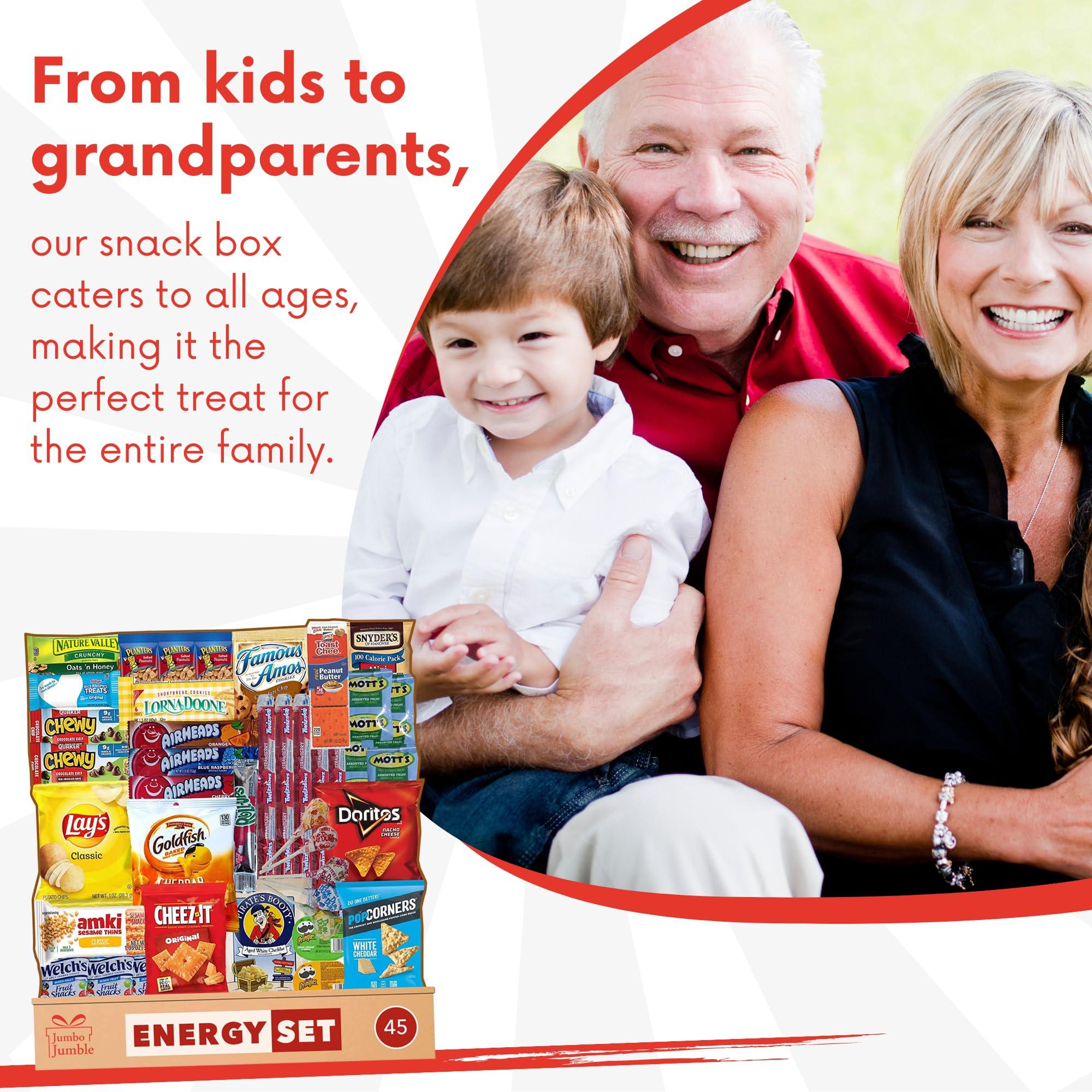 JUMBO JUMBLE Jumbo Jumble Snack Box (45 Count) Gift Care Package Snacks Variety Pack for Adults Teens Kids Men Women School College Office Birthday (Energy Set)