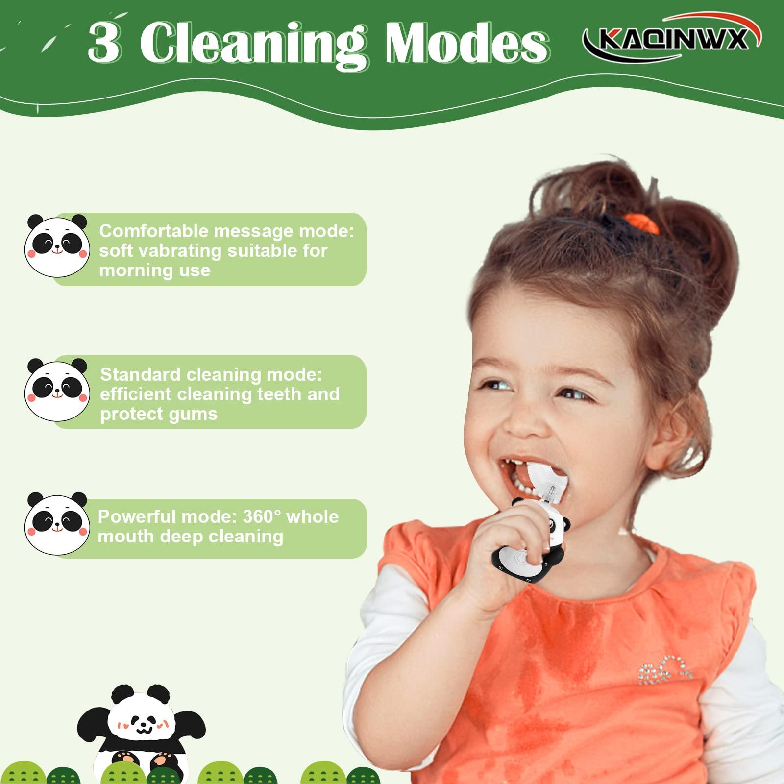 KAQINWX KAQINWX Kids Electric Toothbrushes, U Shaped Toddler Toothbrush, Panda Ultrasonic Kids Toothbrush with Smart Timer, 3 Brush Heads Replacement, 3 Clean Modes