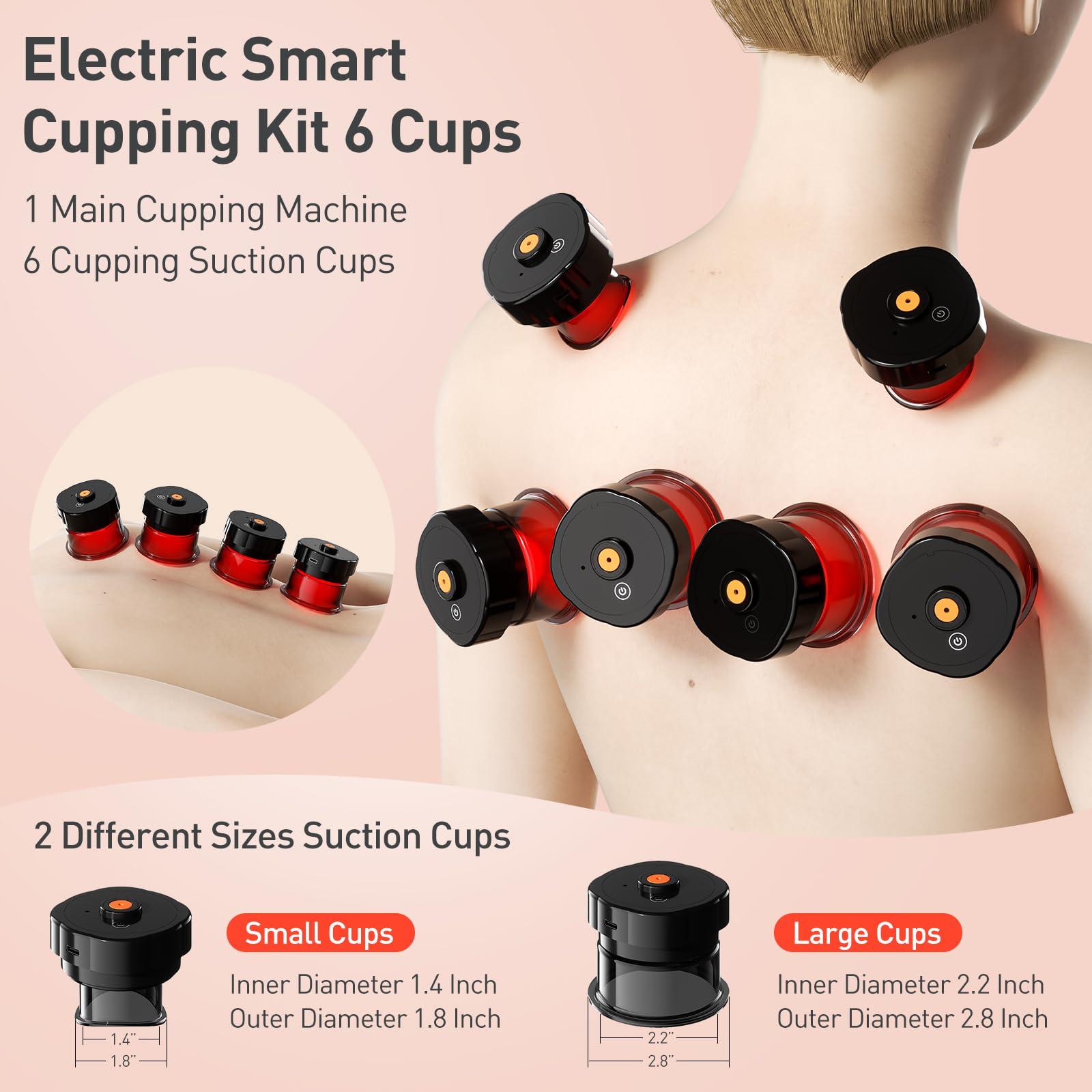 UBALANCE UBALANCE Cupping Kit for Massage Therapy, Cupping Therapy Set 6 Cups, Electric Smart Cupping Machine, 4 in 1 Negative Pressure Massager with 12 Modes for Fatigue Relief, Red
