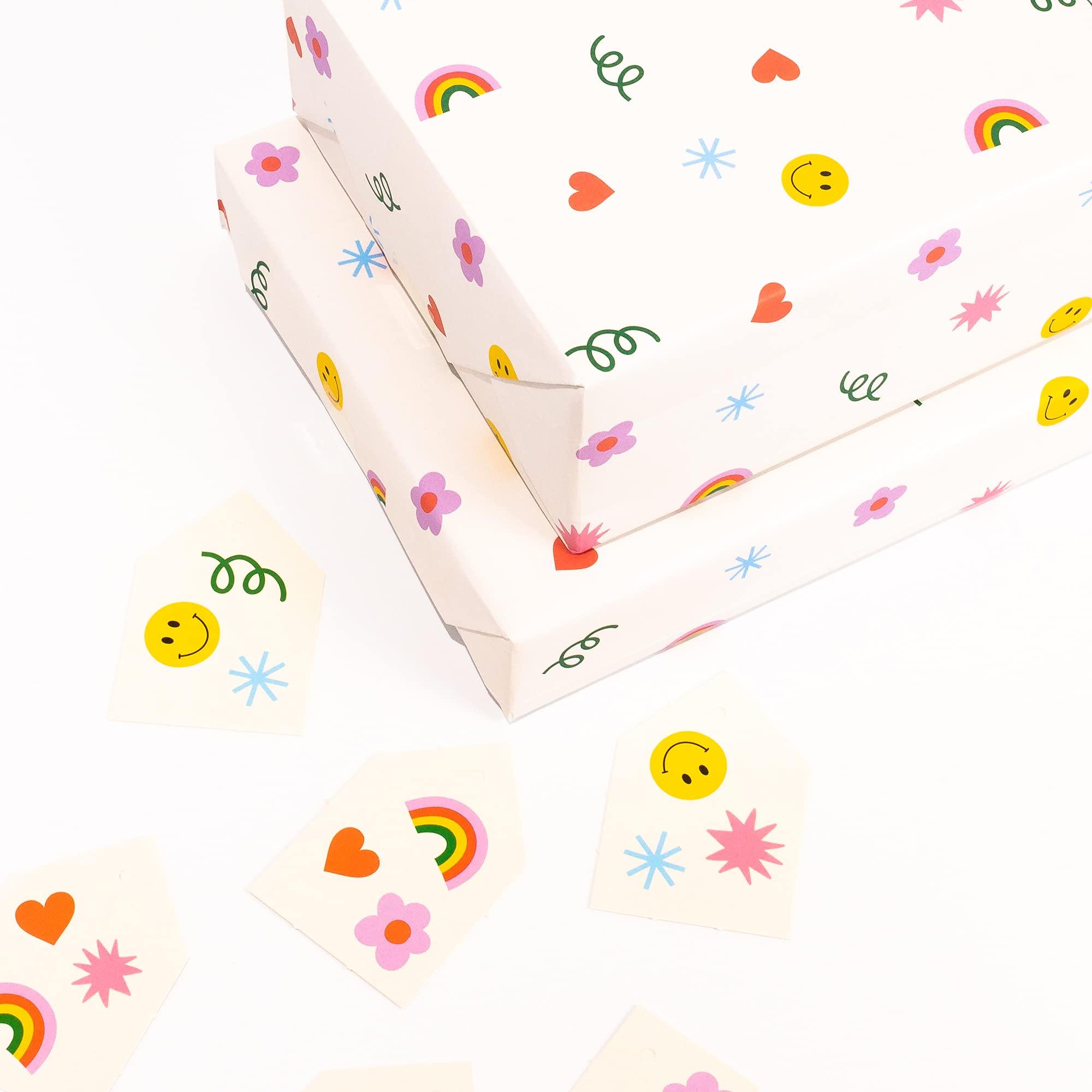 CENTRAL 23 CENTRAL 23 - Cute Wrapping Paper - 6 Sheets of Birthday Gift Wrap - Rainbows Smileys Hearts - For Children - Girls Boys - Recyclable