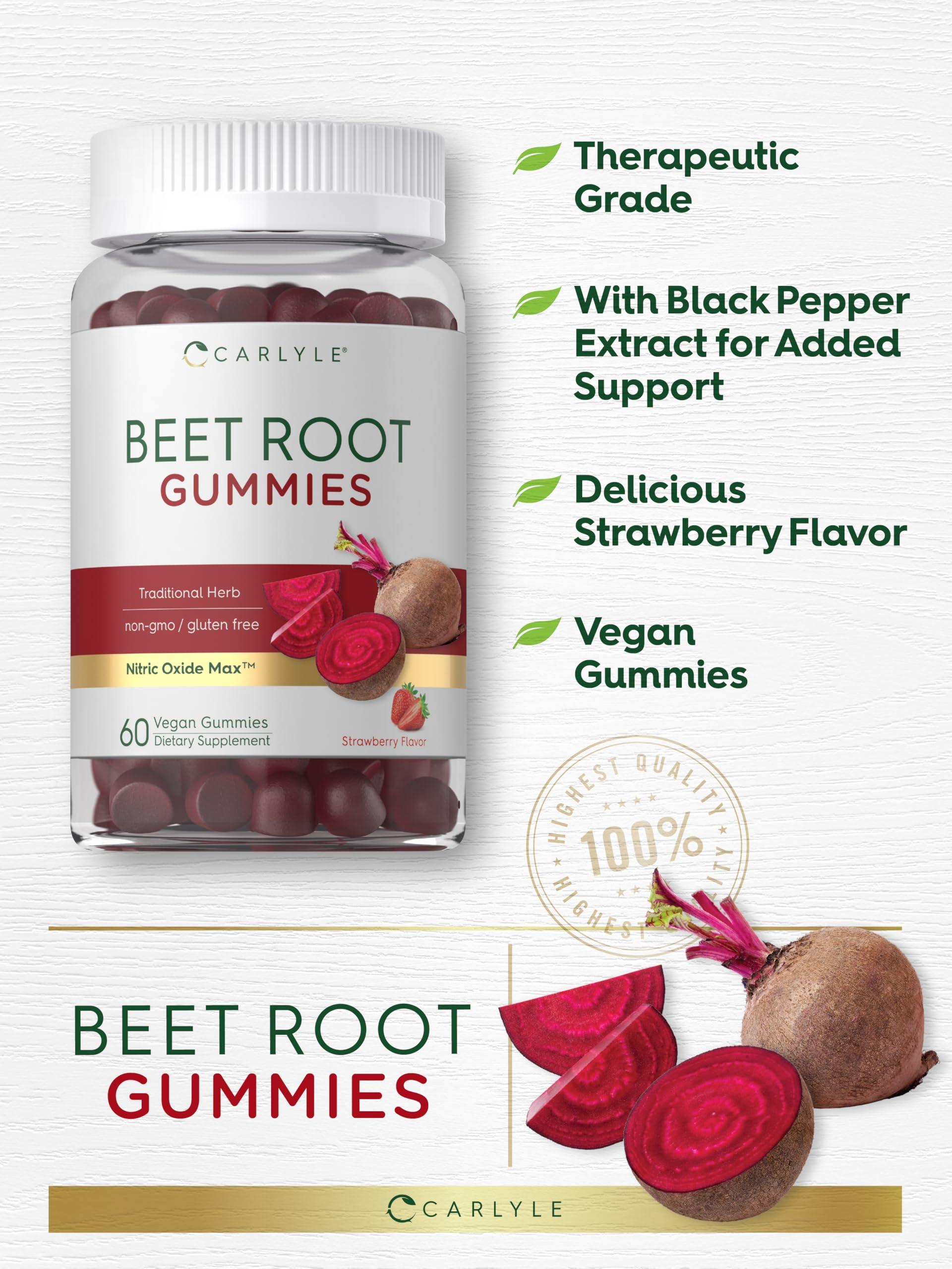 Carlyle Carlyle Beet Root Gummies | 60 Count | Vegan Strawberry Flavored Chewable Supplement | Non-GMO, Gluten Free