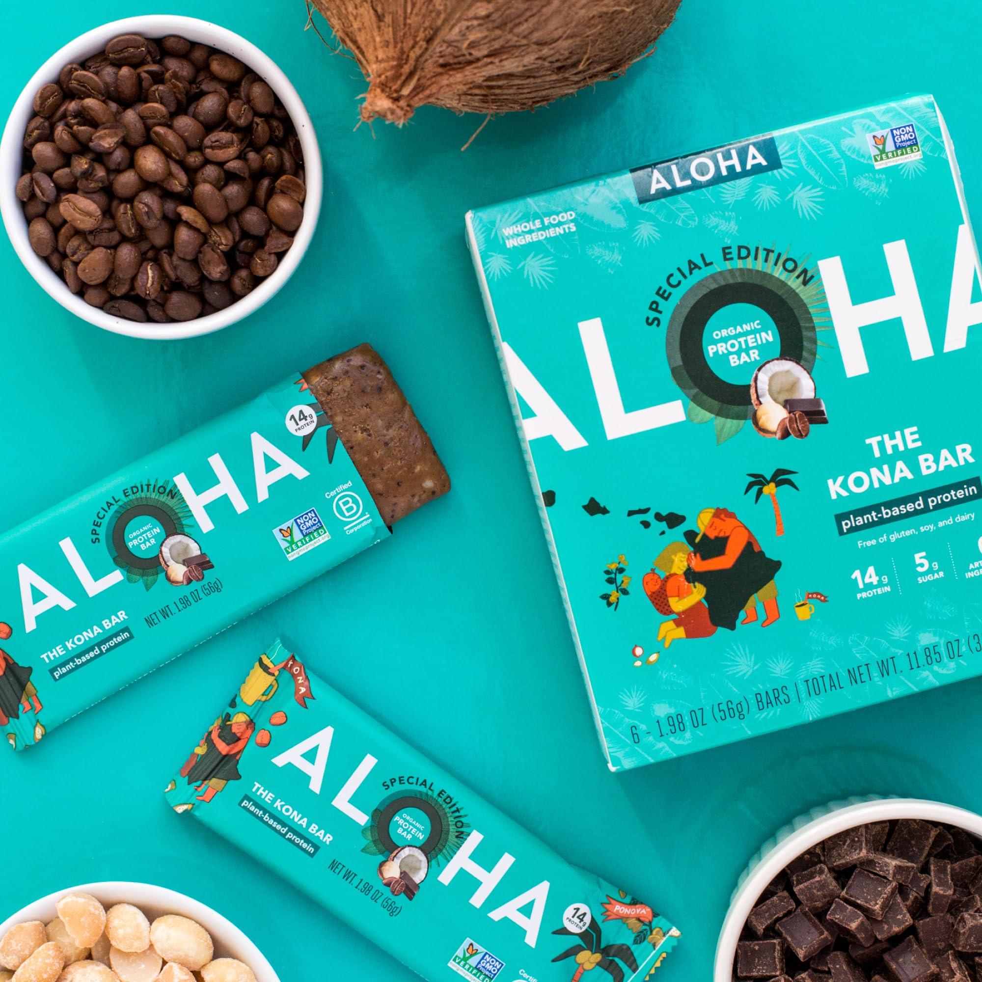 ALOHA ALOHA Organic Plant Based Protein Bars | The Kona Bar - Special Edition | 6 Count, 1.98oz Bars | Vegan, Low Sugar, Gluten Free, Paleo, Low Carb, Non-GMO, Stevia Free, Soy Free, No Erythritol