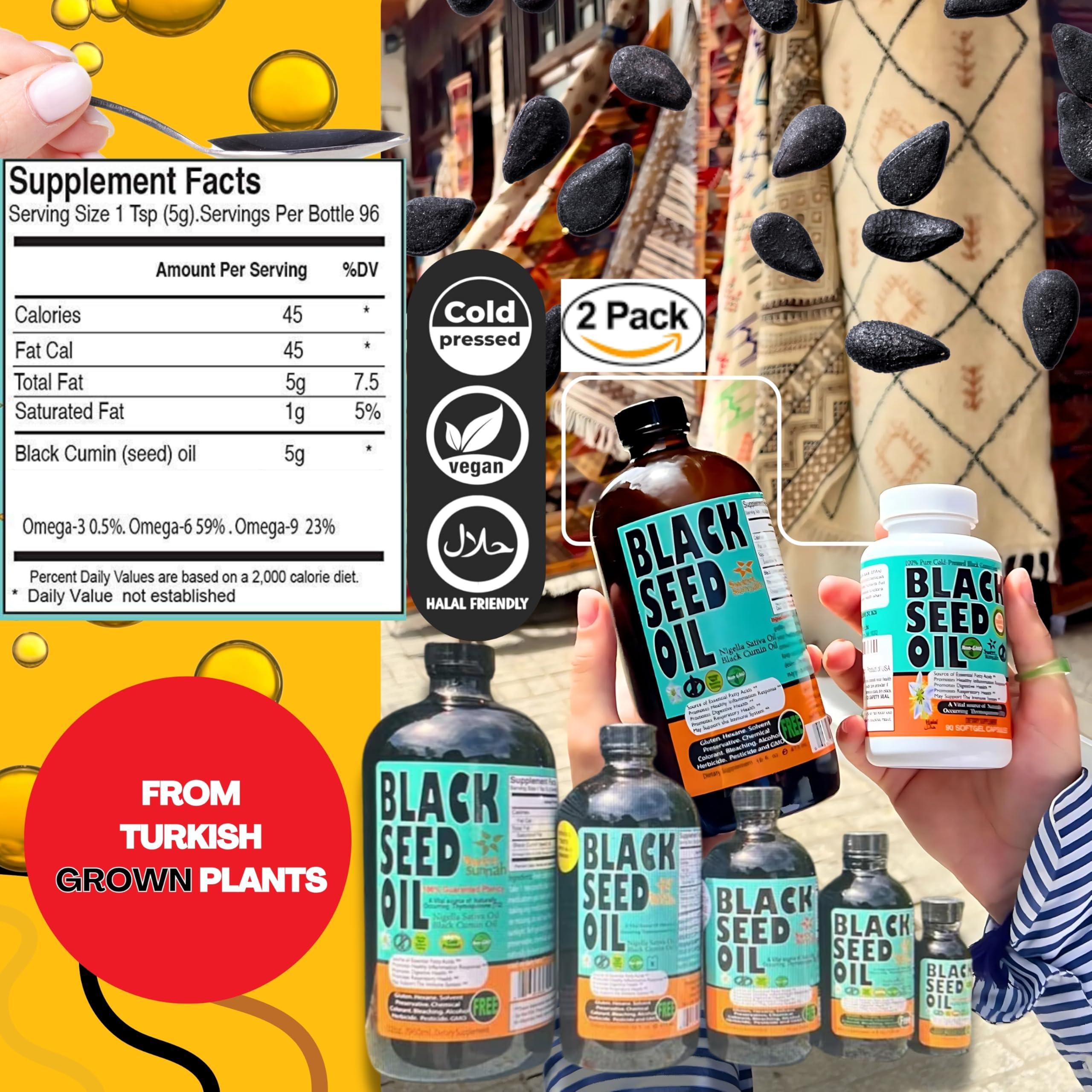 SWEET SUNNAH BLACK SEED, YOURS TO DISCOVER 180 Days Premium 2 pack 16-Ounce Turkish Black Seed Oil - 3x Thymoquinone for Optimal Wellness and Immunity - Cold-Pressed, Natural Source of Antioxidants - Boost Energy and Vitality - by Sweet Sunnah