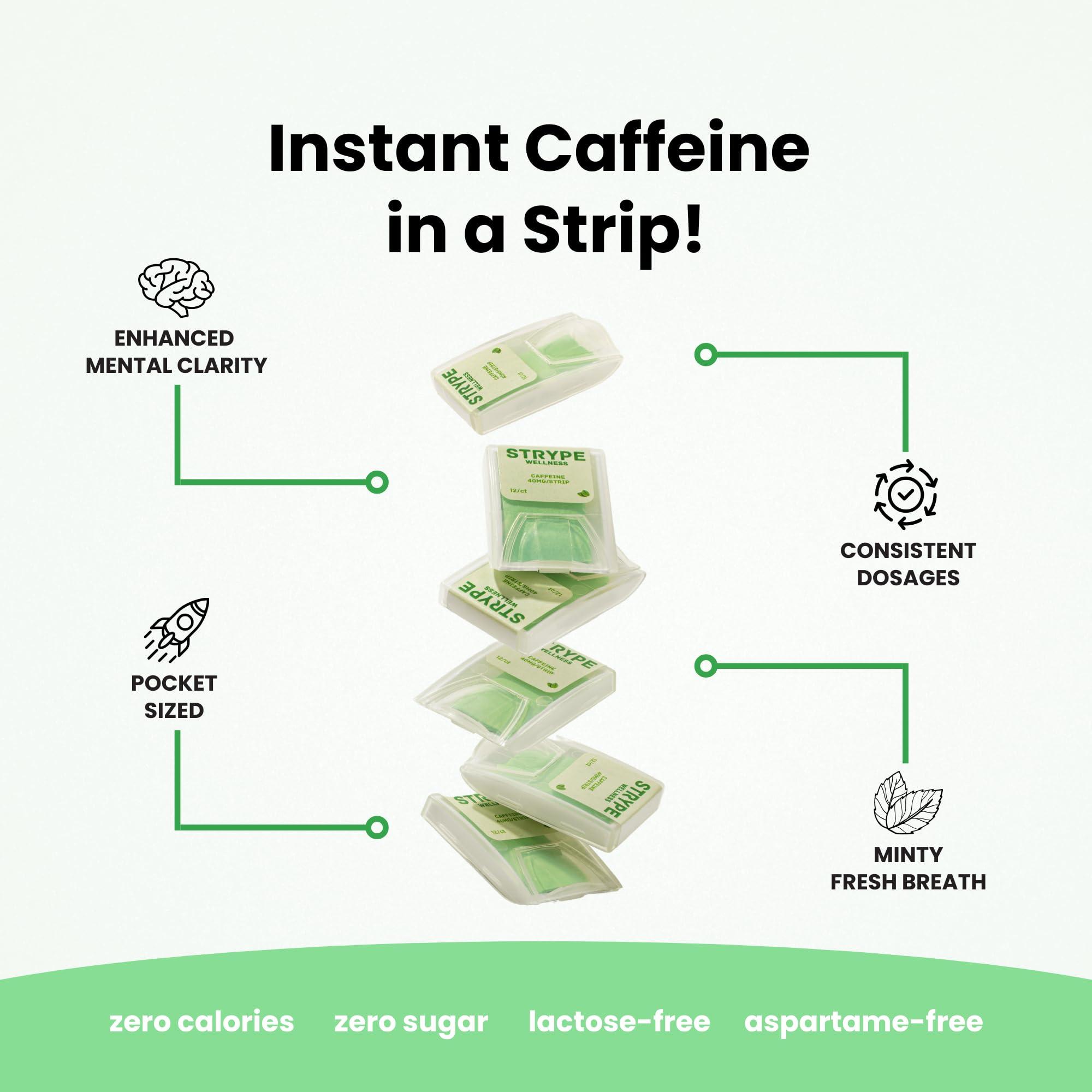 Strype Wellness STRYPE Energy Strips | Instant Caffeine in a Strip | 80mg of Caffeine per Serving | Portable Caffeine + Breath Strips | Zero Calories & Zero Sugar | Spearmint | 12 Strips per Pack (3 Pack/36 Strips)