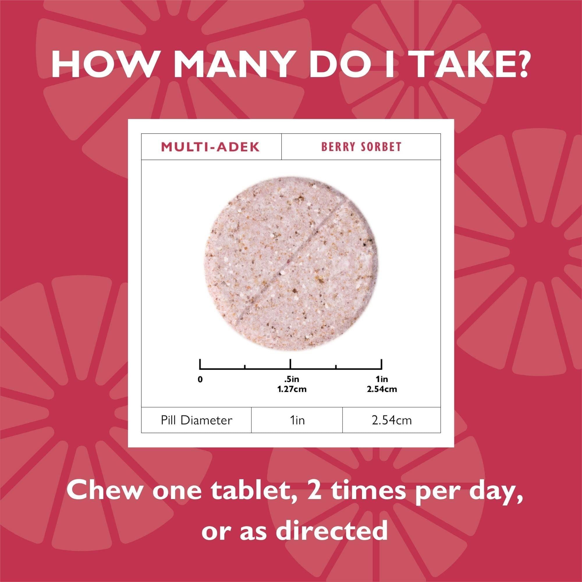 Celebrate Bariatric Supplements Celebrate Vitamins Multi ADEK Chewables, Iron Free - Daily Bariatric Multivitamin, High Level of Vitamins A, D, E, K & B12 for Duodenal Switch Surgery Patients - Berry Sorbert (60 Tablets)